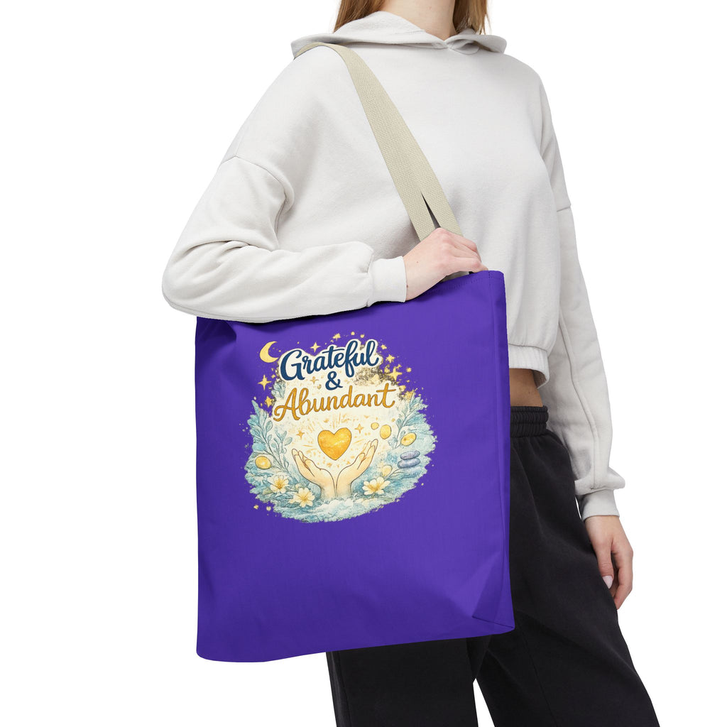 Grateful & Abundant Purple Tote Bag — Inspirational Everyday Shopper