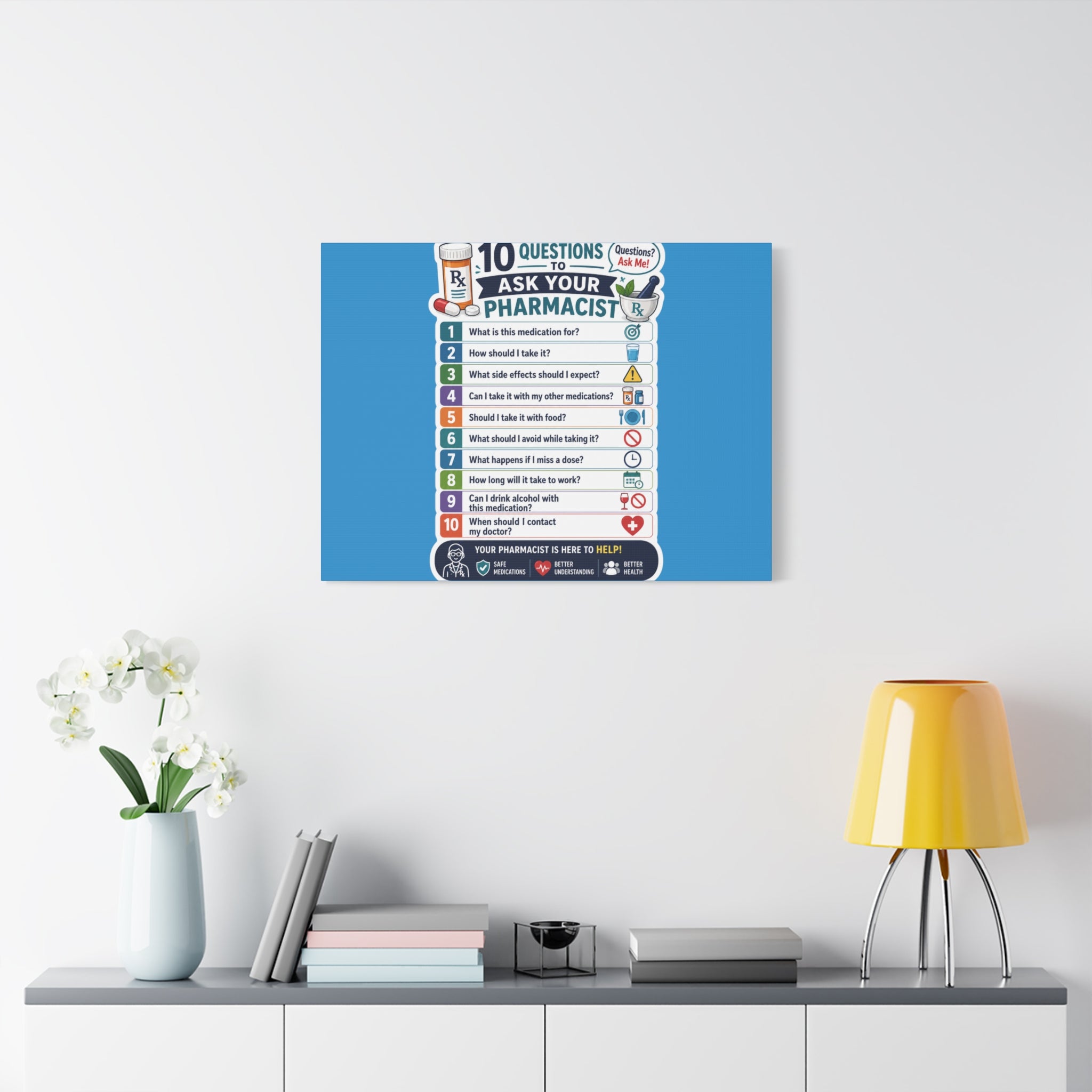 Pharmacist Questions Canvas Print — "10 Questions to Ask Your Pharmacist"