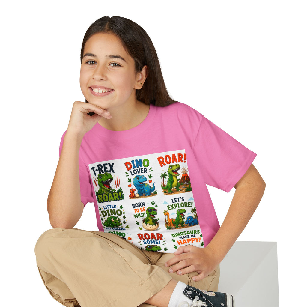 Kids Dinosaur T-Shirt — Cute Dino Quotes & Cartoon Grid Design