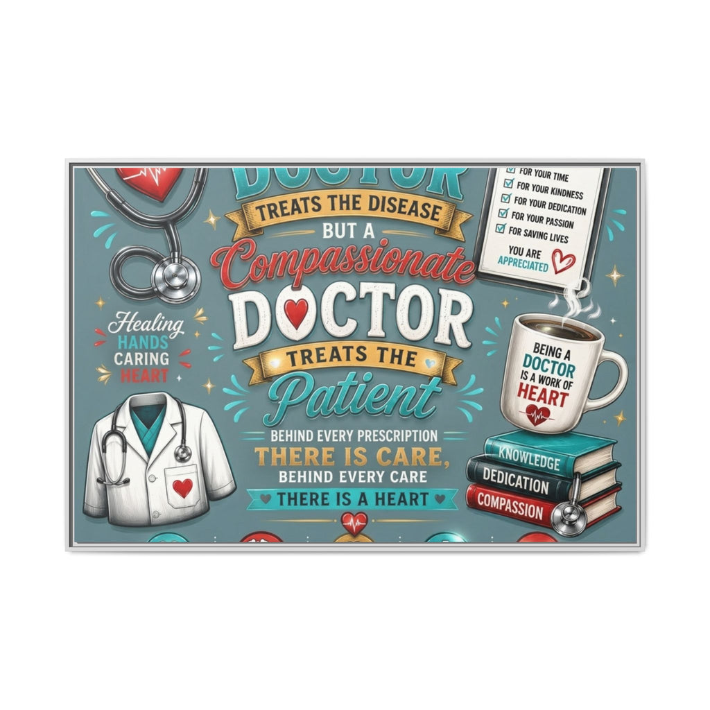 Framed Canvas Print — 'A Great Doctor Treats the Patient' Medical Tribute Wall Art