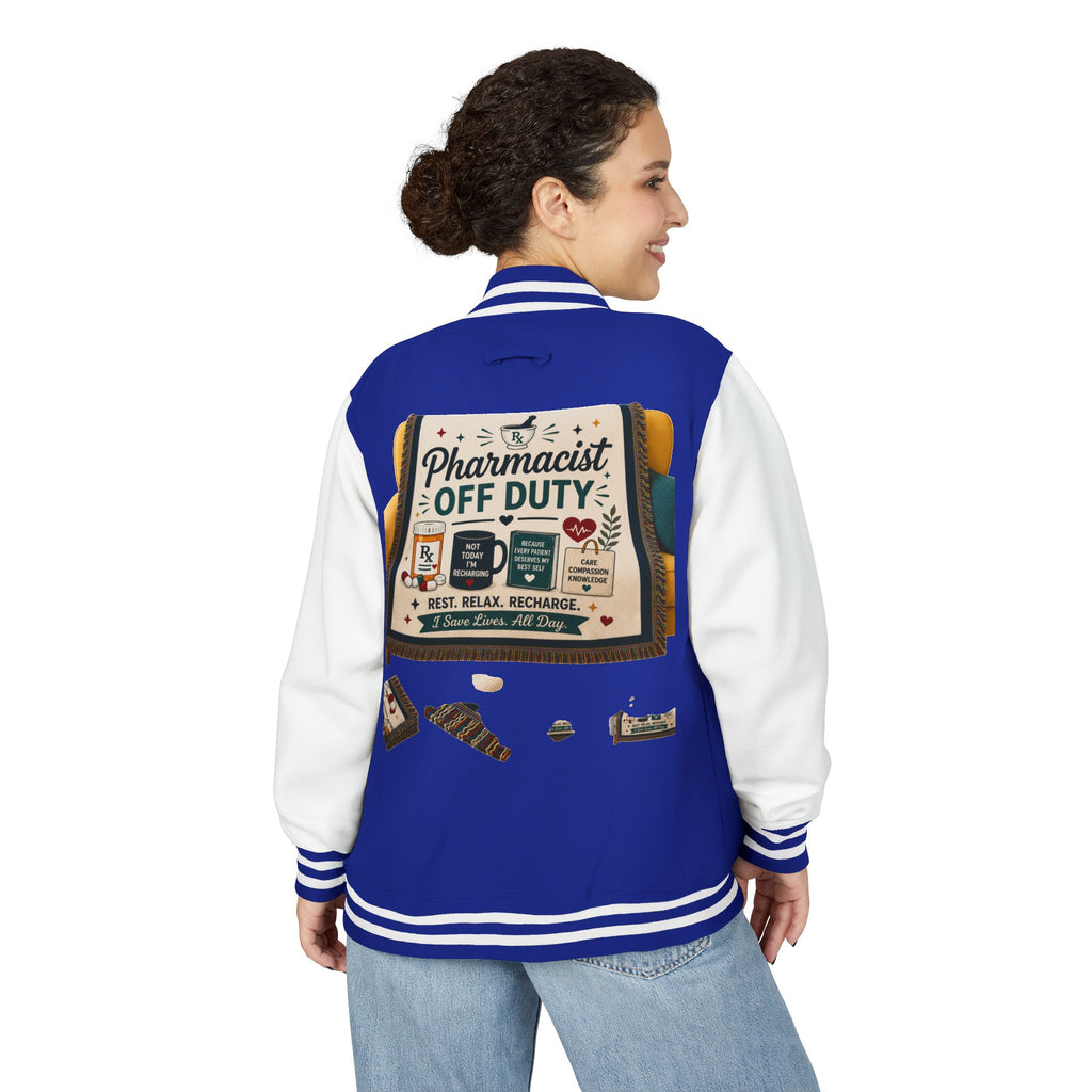 Letterman Jacket — 'Pharmacist Off Duty' Retro Patch Design