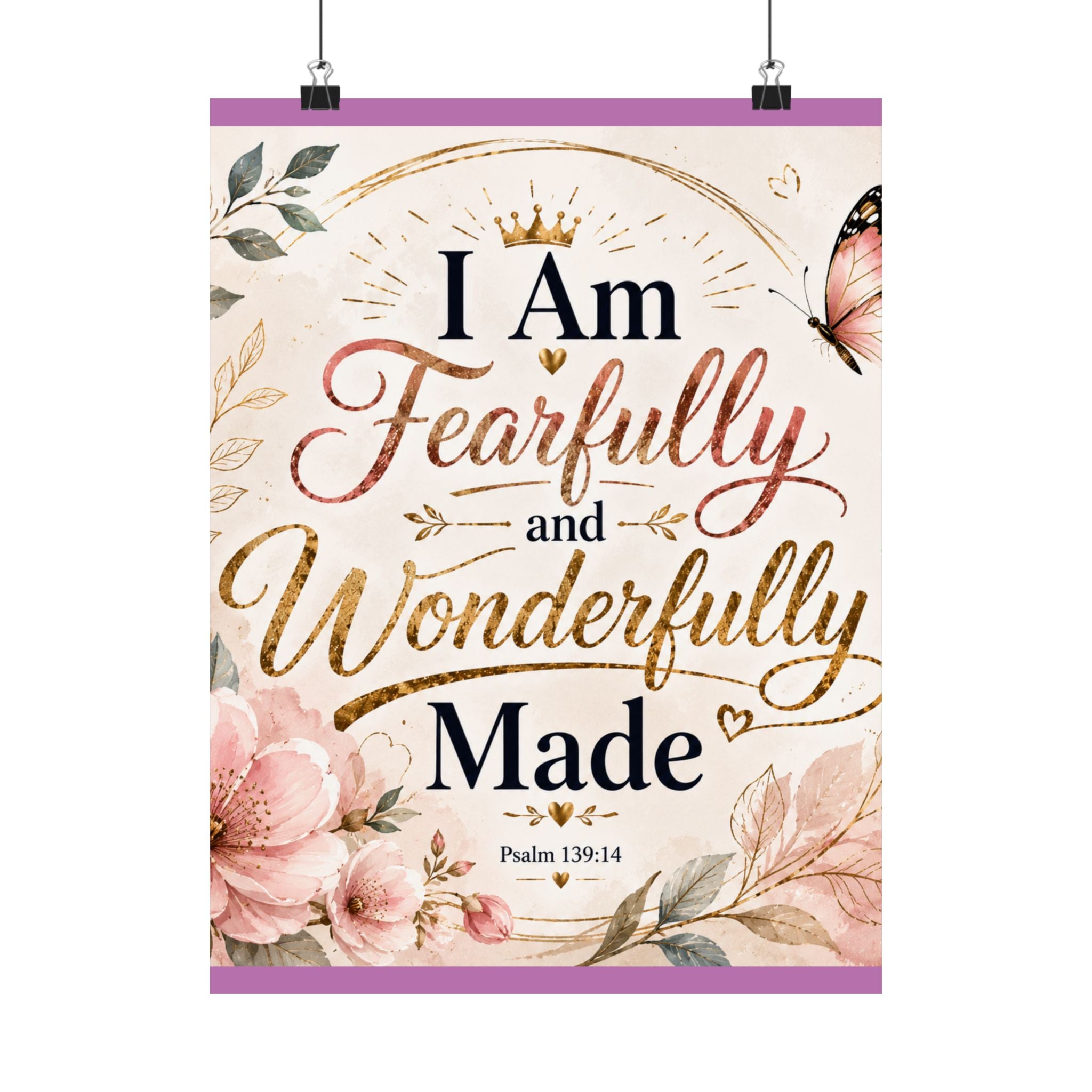 Fearfully & Wonderfully Made Vertical Poster — Inspirational Christian Wall Art (Psalm 139:14)