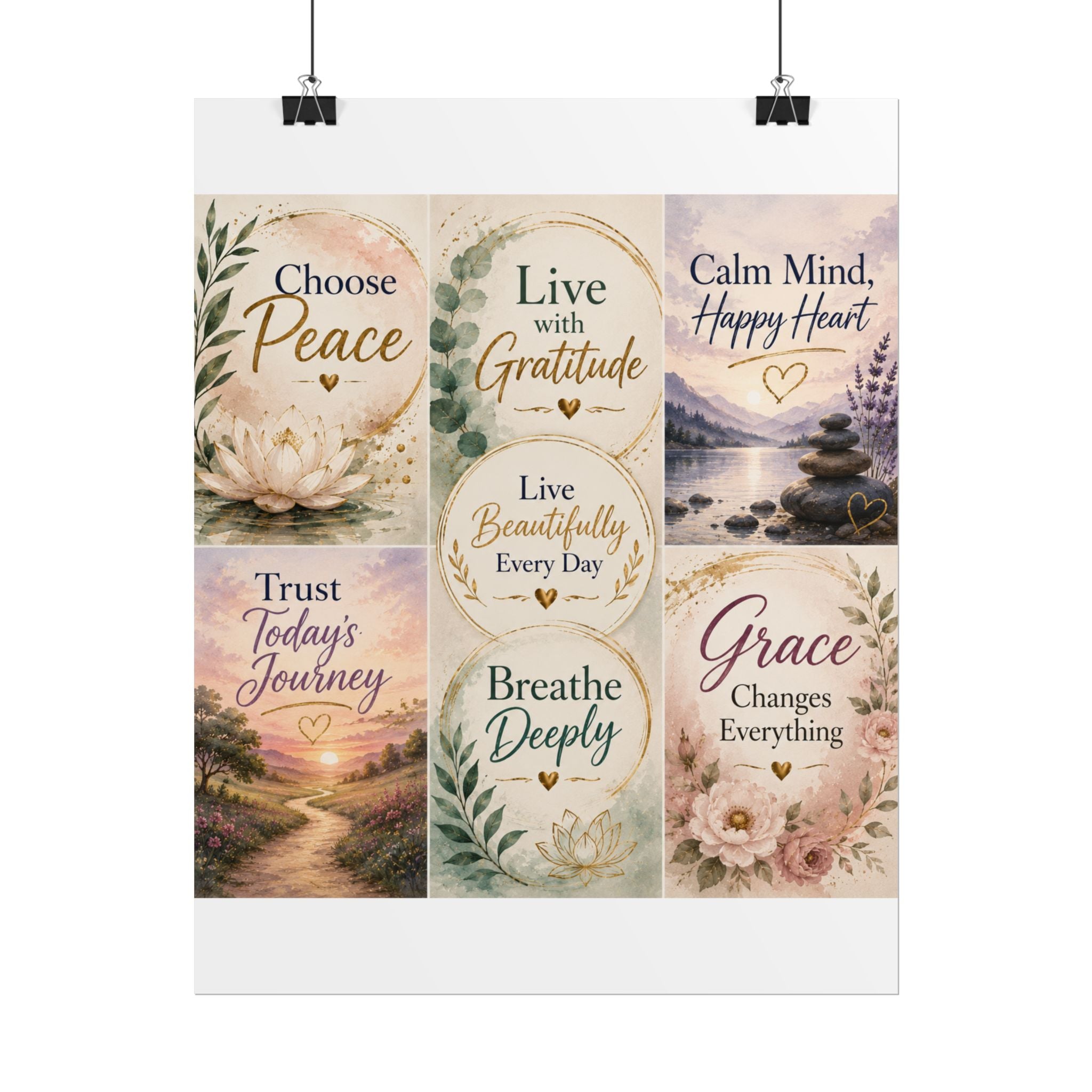 Rolled Poster - Inspirational Wall Art Set: "Choose Peace / Live with Gratitude / Calm Mind, Happy Heart / Trust Today's Journey / [...]