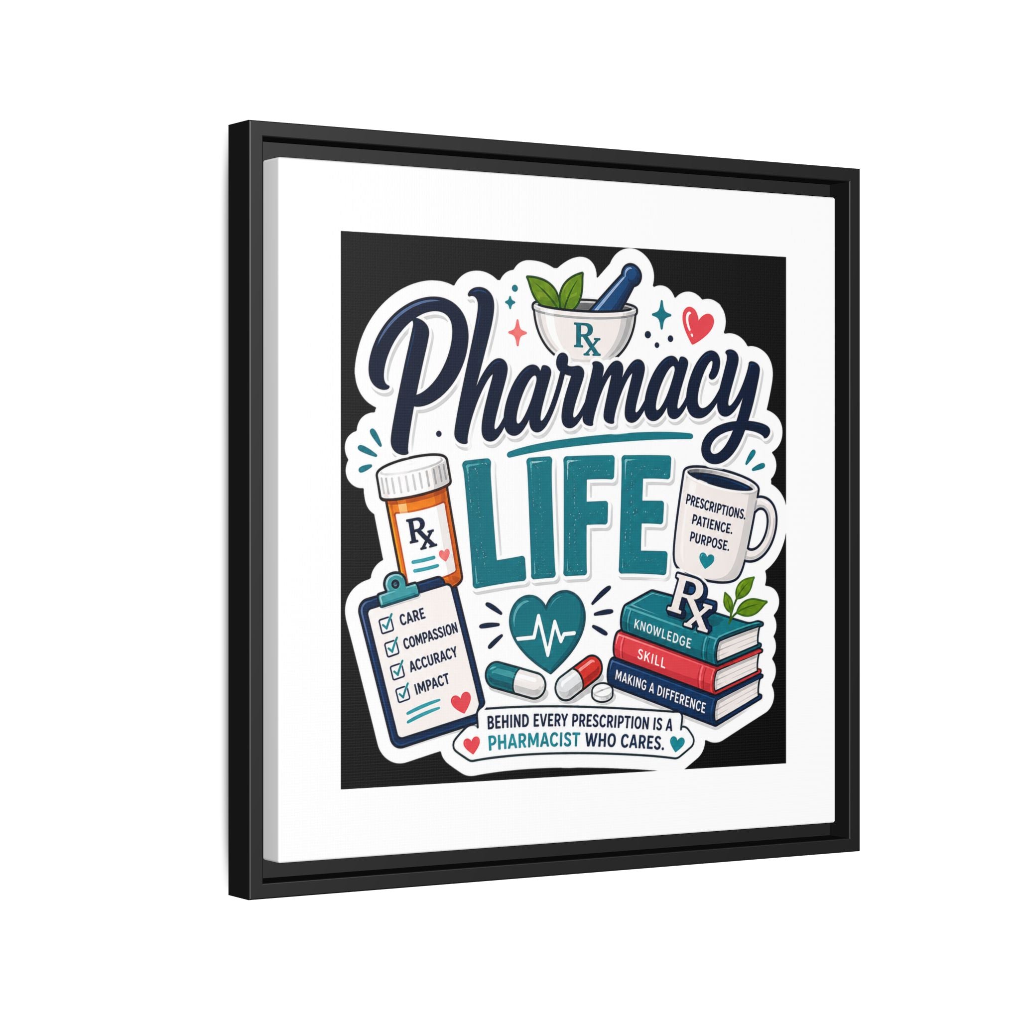 Pharmacy Life Framed Canvas Art — Colorful Pharmacist Wall Decor