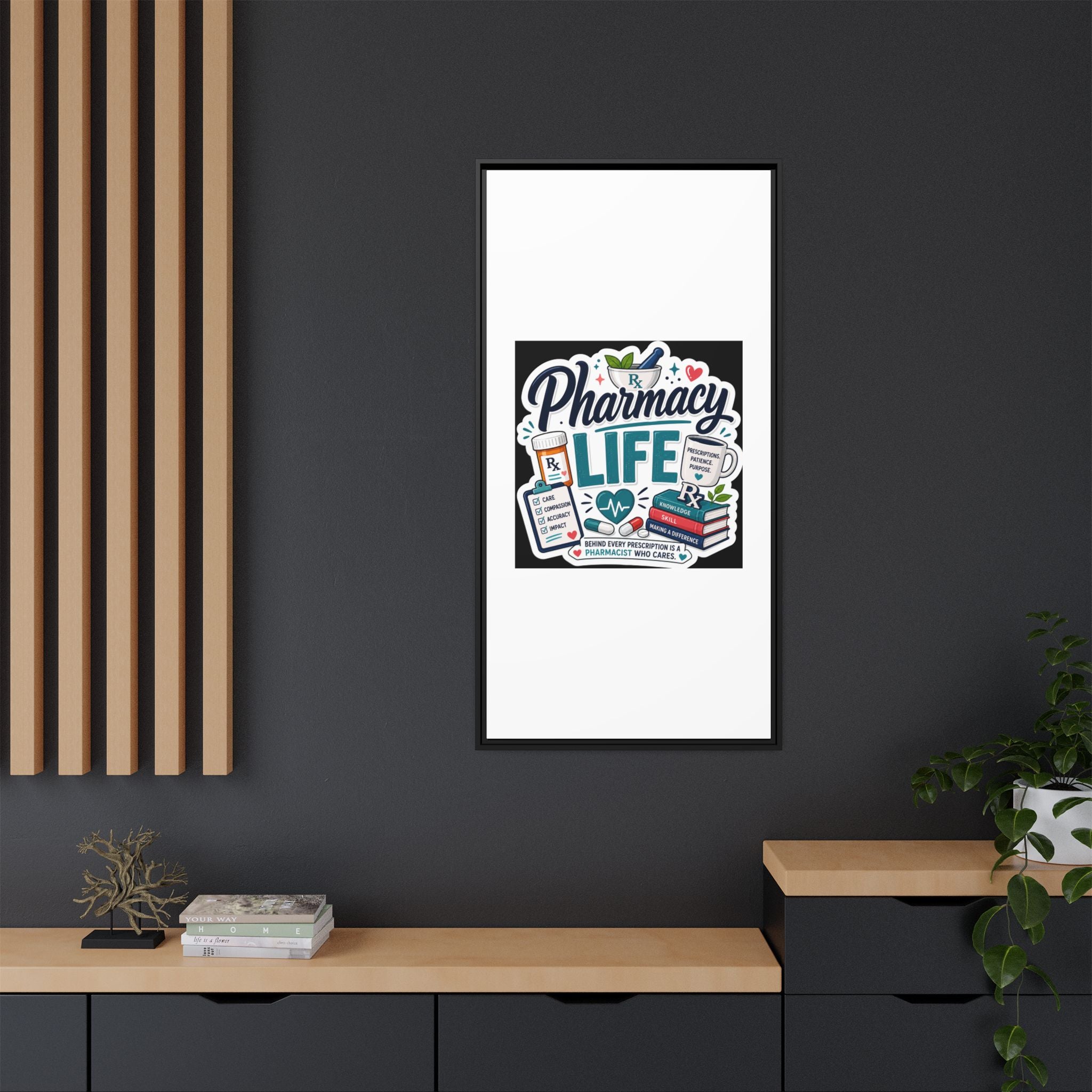 Pharmacy Life Framed Canvas Art — Colorful Pharmacist Wall Decor
