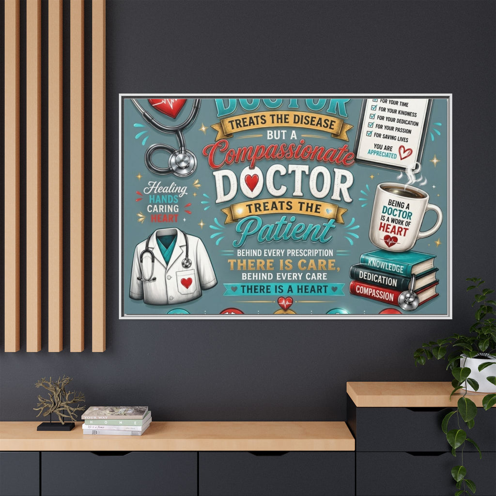 Framed Canvas Print — 'A Great Doctor Treats the Patient' Medical Tribute Wall Art
