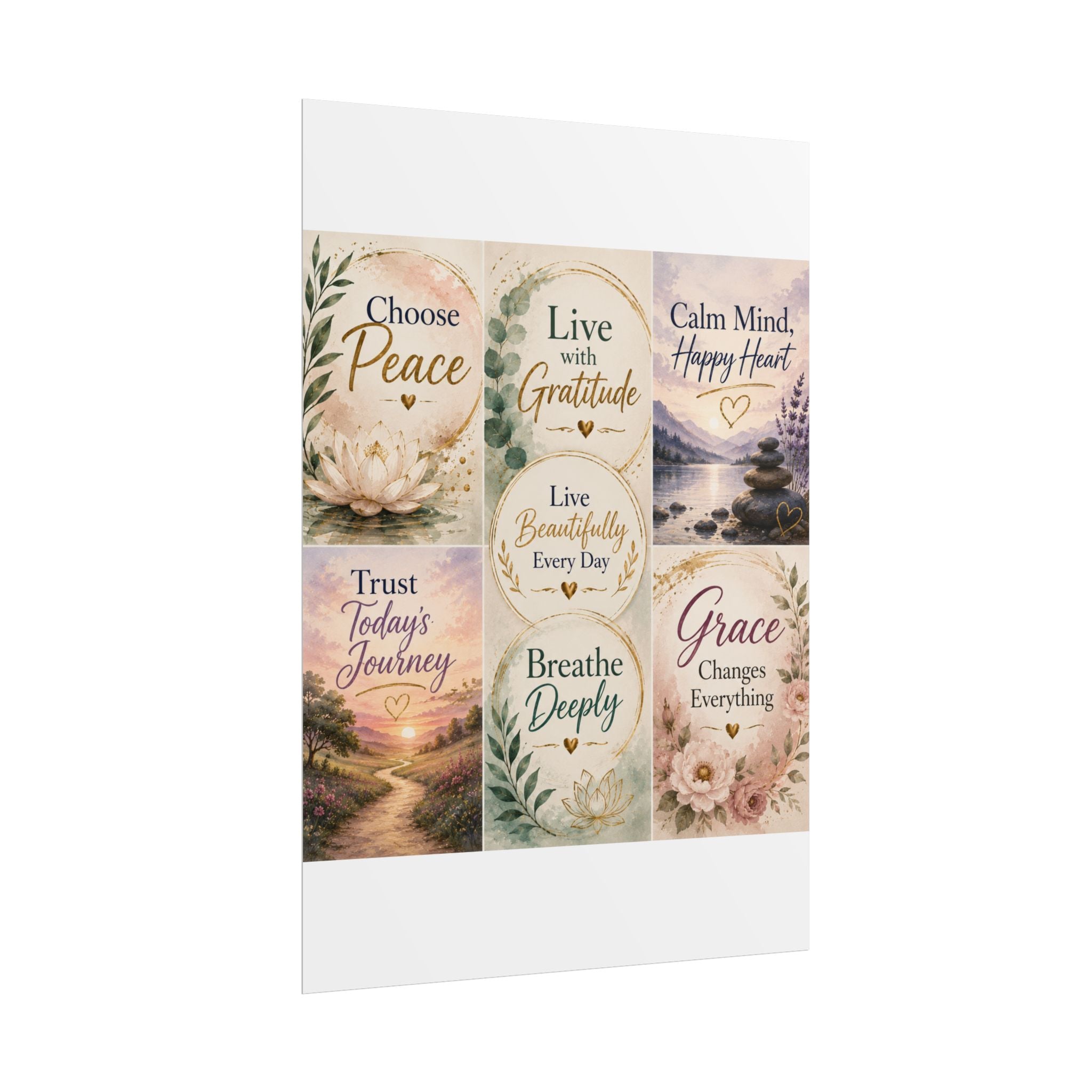Rolled Poster - Inspirational Wall Art Set: "Choose Peace / Live with Gratitude / Calm Mind, Happy Heart / Trust Today's Journey / [...]