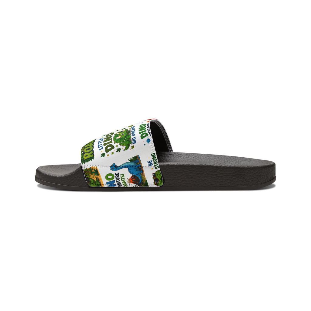 Youth Dino Slides — Removable-Strap Kids Sandals with Cute Dinosaur Print