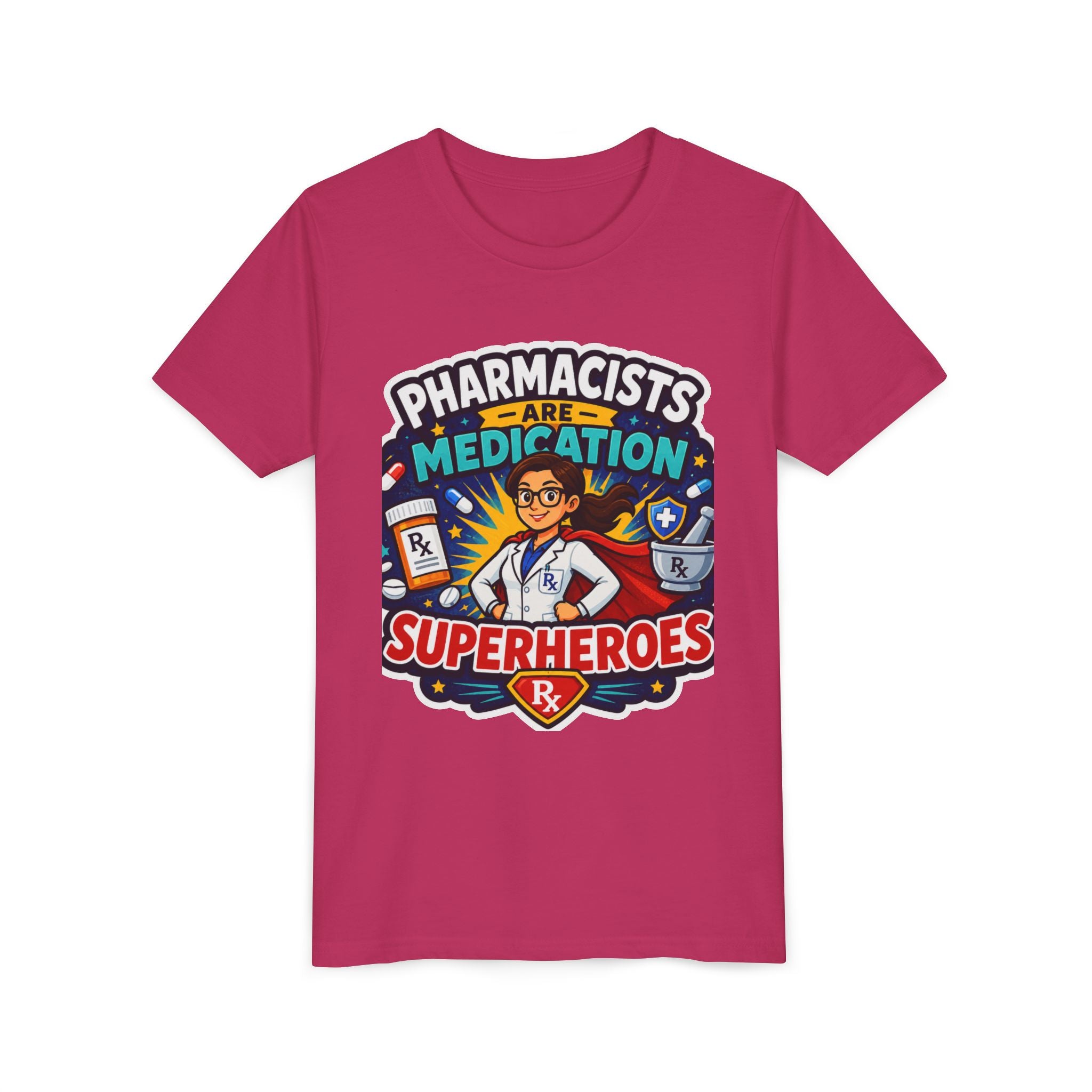Youth Tee — "Pharmacists Are Medication Superheroes" Cartoon Pharmacy Shirt