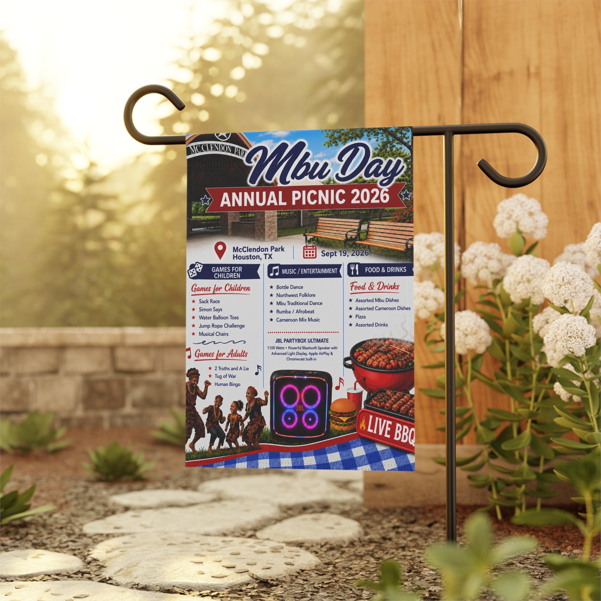 MBU DAY Garden Flag - Mbu Day Annual Picnic 2026 Event Banner