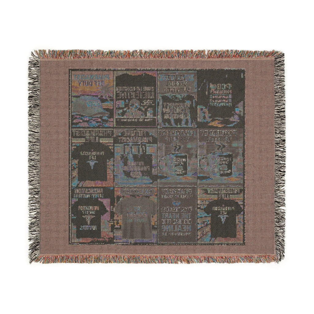 Vintage Travel Poster Woven Blanket — Retro Beach & City Collage Throw — A Great Gift for Pharmacists