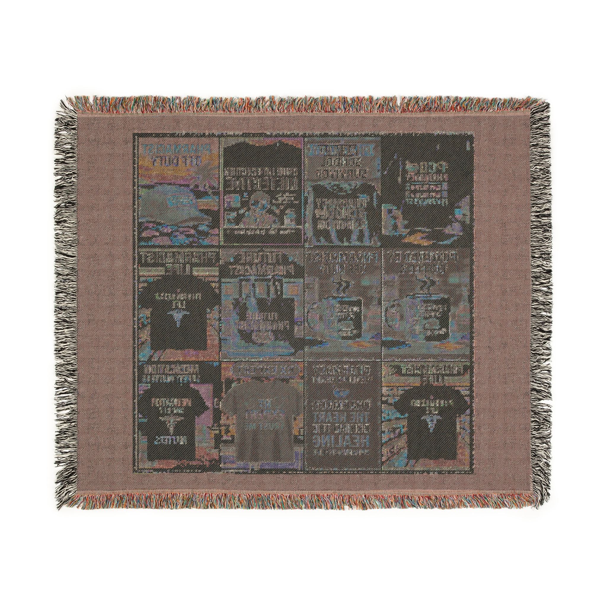 Vintage Travel Poster Woven Blanket — Retro Beach & City Collage Throw — A Great Gift for Pharmacists