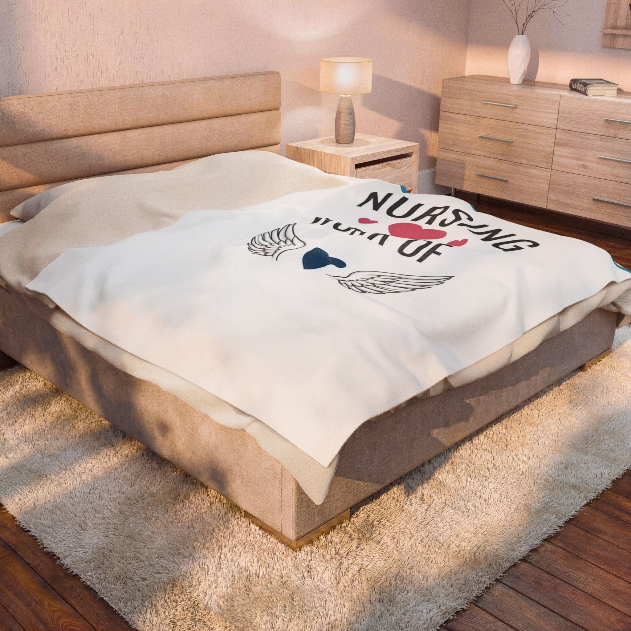 Velveteen Plush Blanket — "Nursing Work of Heart" Soft Nurse Gift Throw
