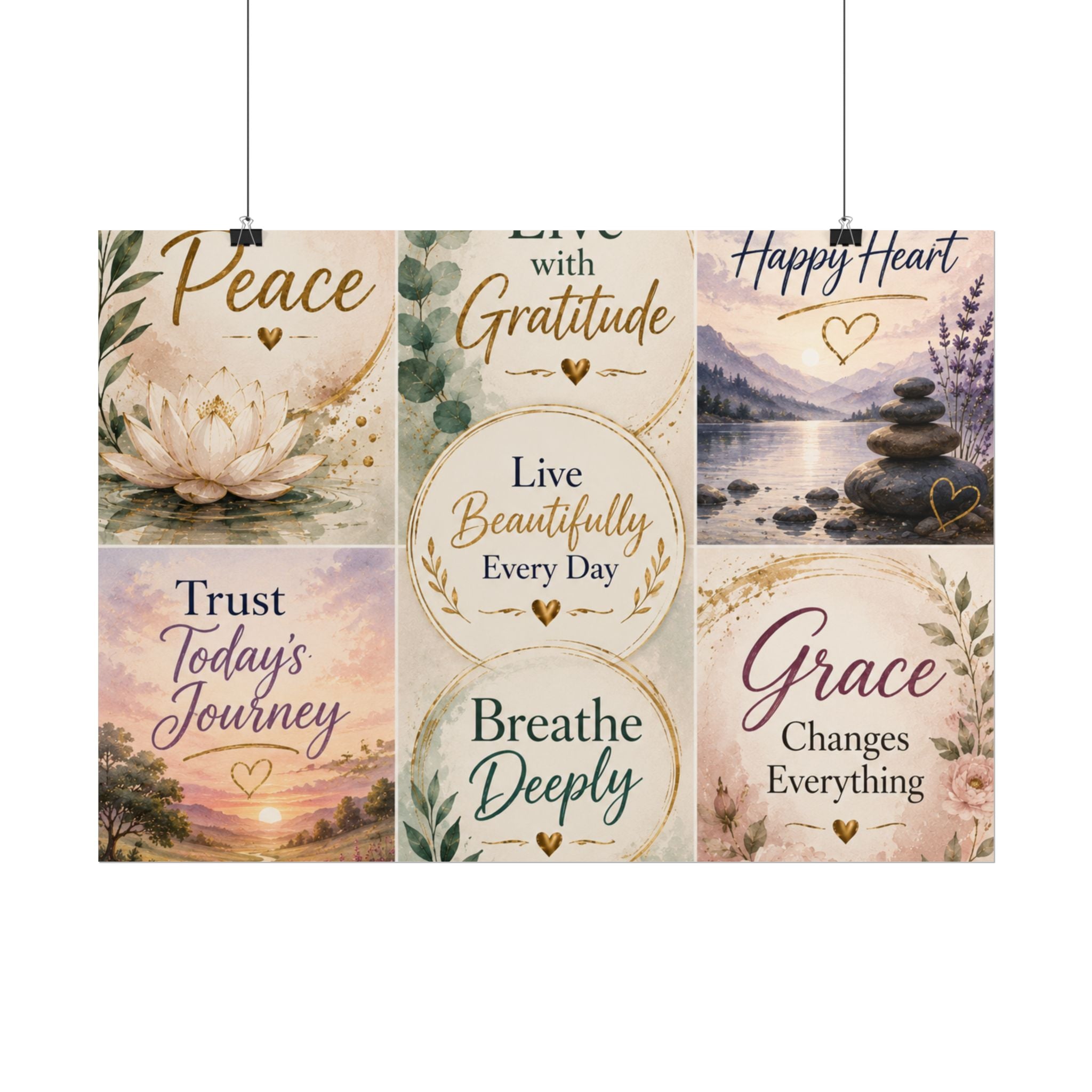 Rolled Poster - Inspirational Wall Art Set: "Choose Peace / Live with Gratitude / Calm Mind, Happy Heart / Trust Today's Journey / [...]