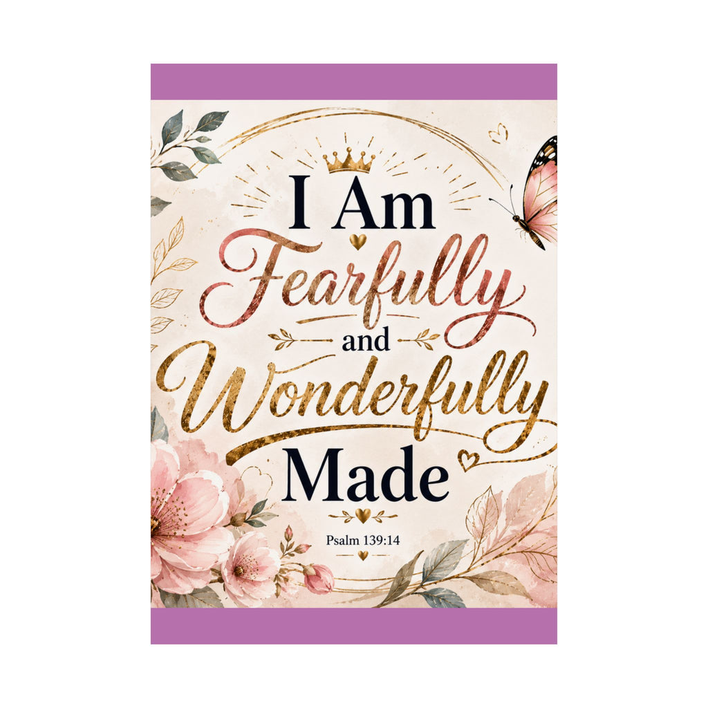 Fearfully & Wonderfully Made Vertical Poster — Inspirational Christian Wall Art (Psalm 139:14)