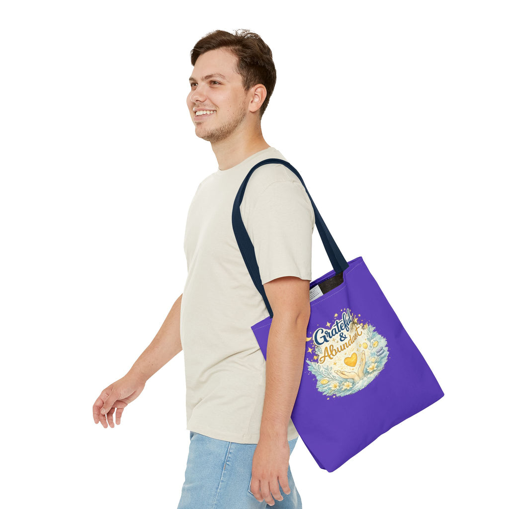 Grateful & Abundant Purple Tote Bag — Inspirational Everyday Shopper