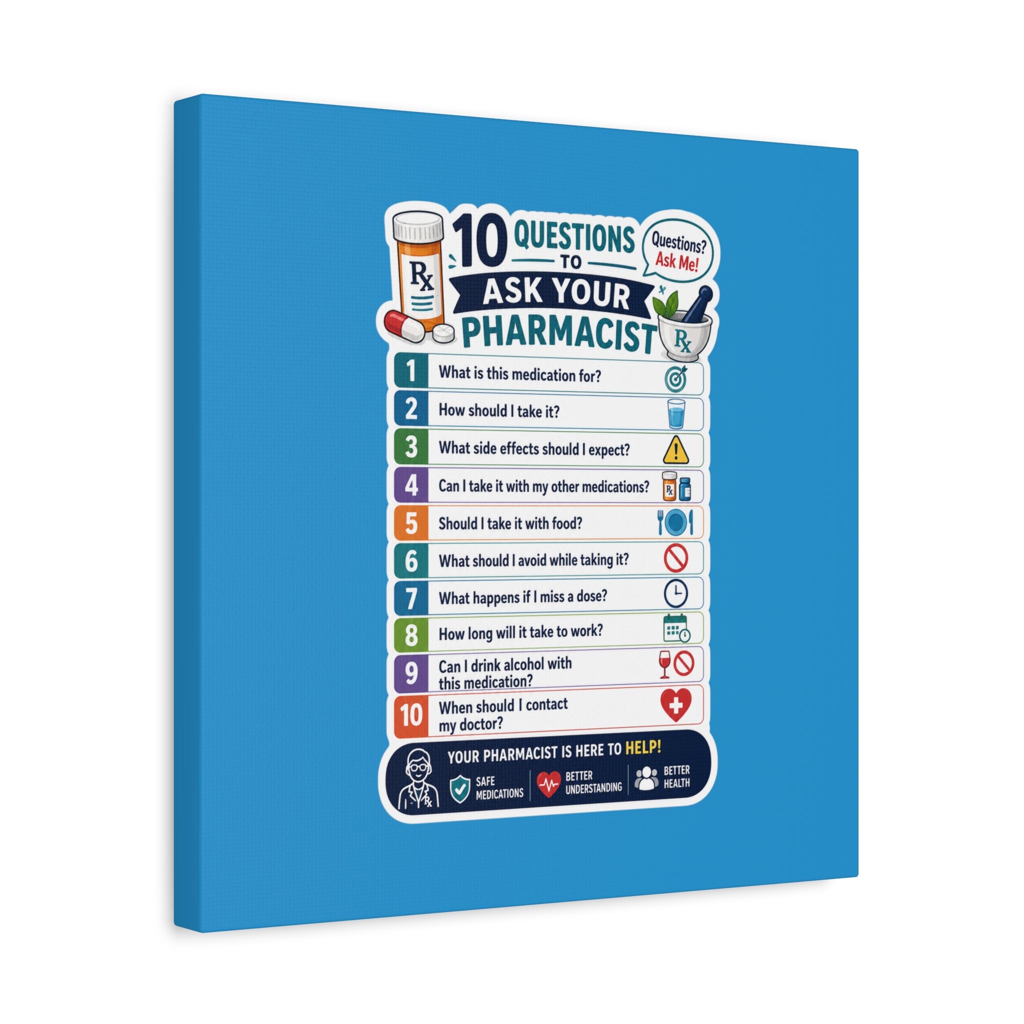 Pharmacist Questions Canvas Print — "10 Questions to Ask Your Pharmacist"
