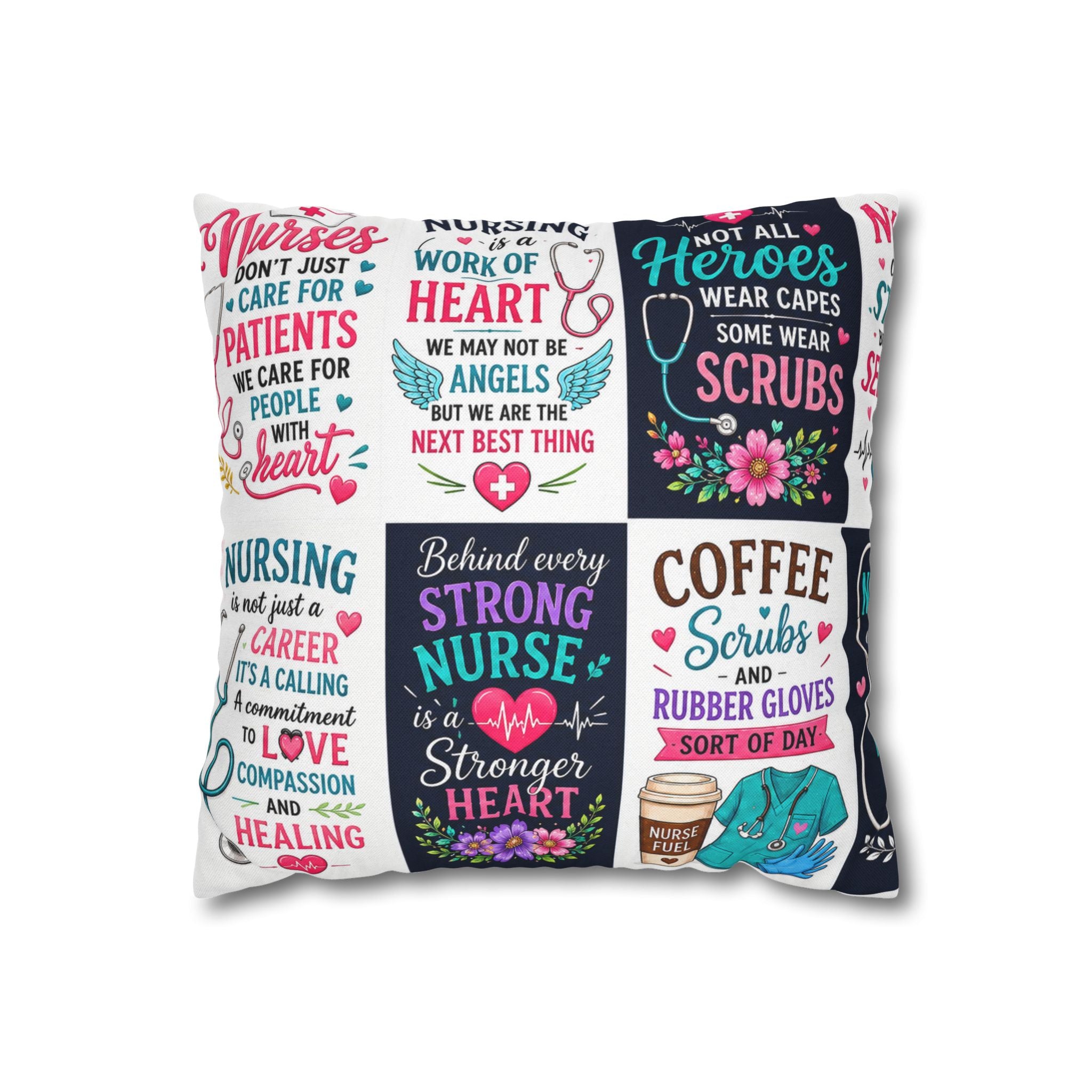 Nurse Quotes Patchwork Square Pillowcase — Inspirational Nursing Gifts