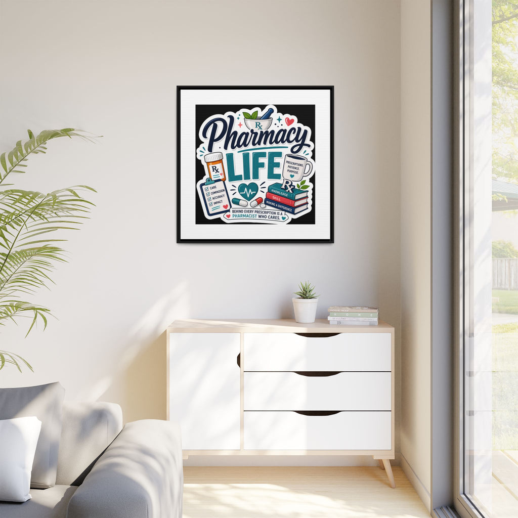 Pharmacy Life Framed Canvas Art — Colorful Pharmacist Wall Decor
