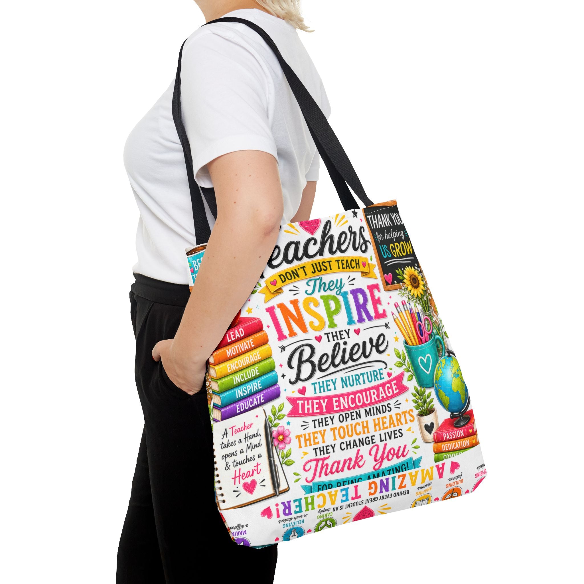 Teacher Appreciation Tote Bag — 'Teachers Inspire, They Believe' All-Over-Print Gift Tote