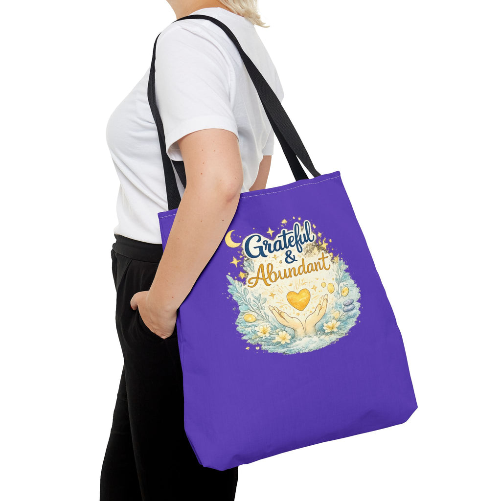 Grateful & Abundant Purple Tote Bag — Inspirational Everyday Shopper