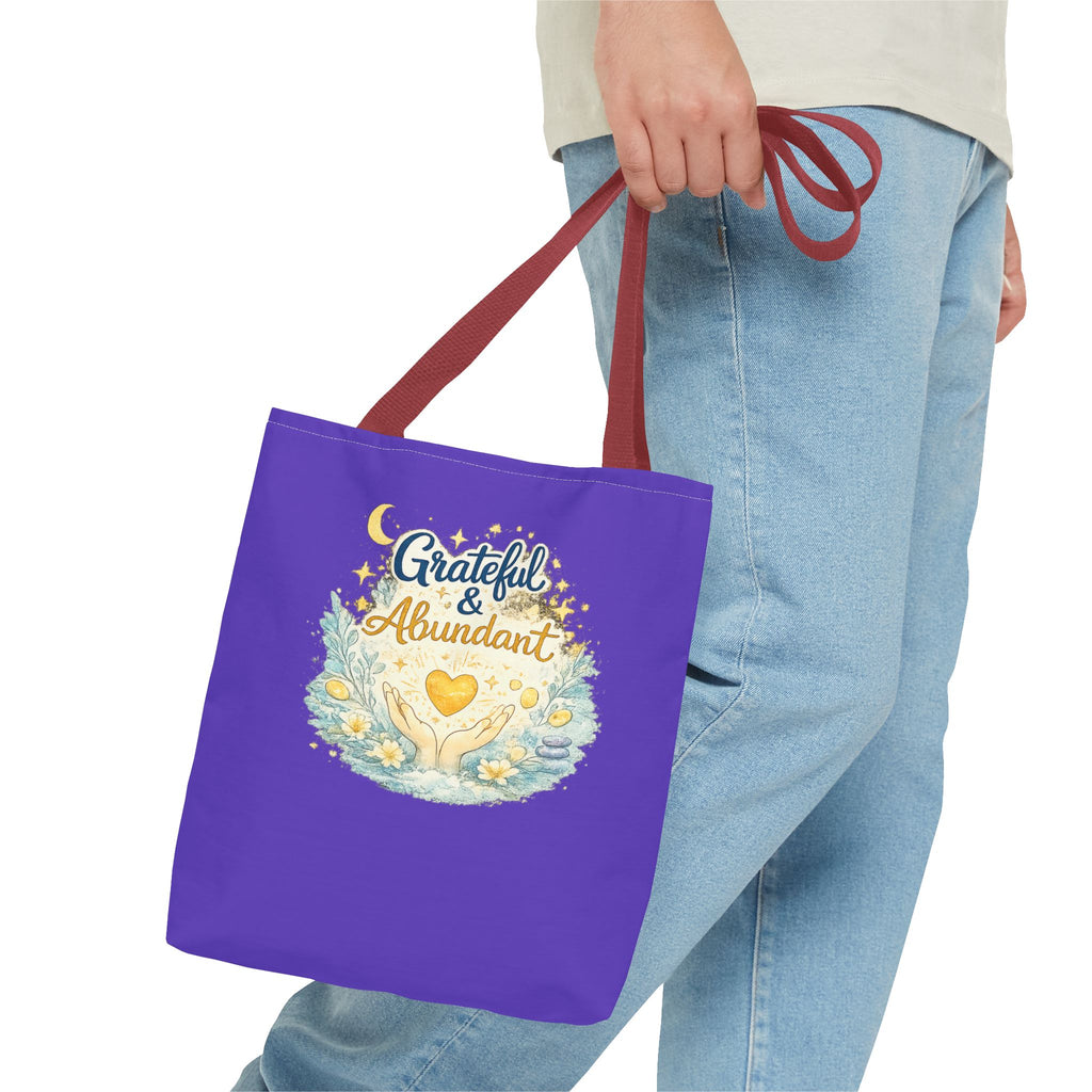 Grateful & Abundant Purple Tote Bag — Inspirational Everyday Shopper