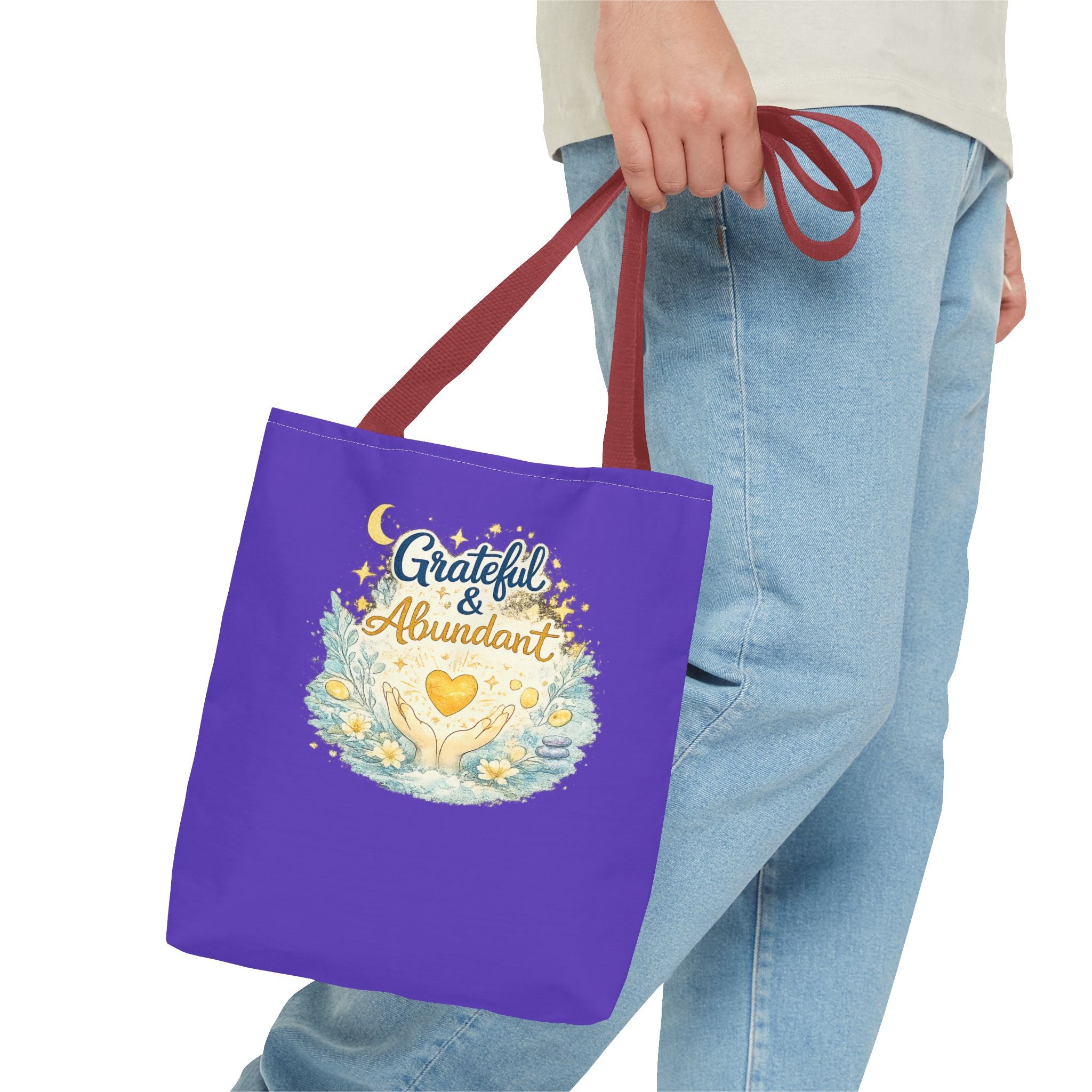 Grateful & Abundant Purple Tote Bag — Inspirational Everyday Shopper