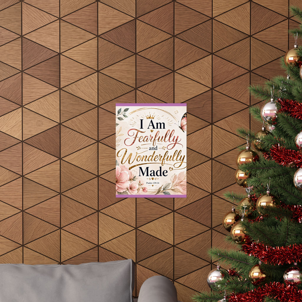 Fearfully & Wonderfully Made Vertical Poster — Inspirational Christian Wall Art (Psalm 139:14)