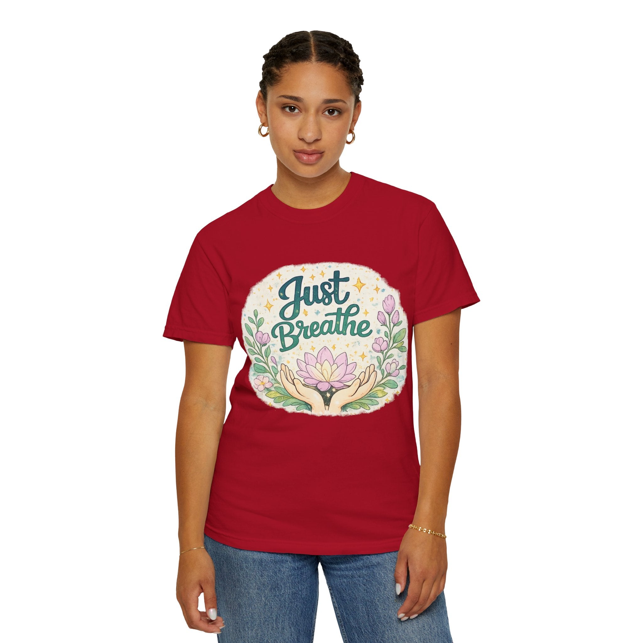 Just Breathe T-Shirt — Floral Lotus Mindfulness Tee