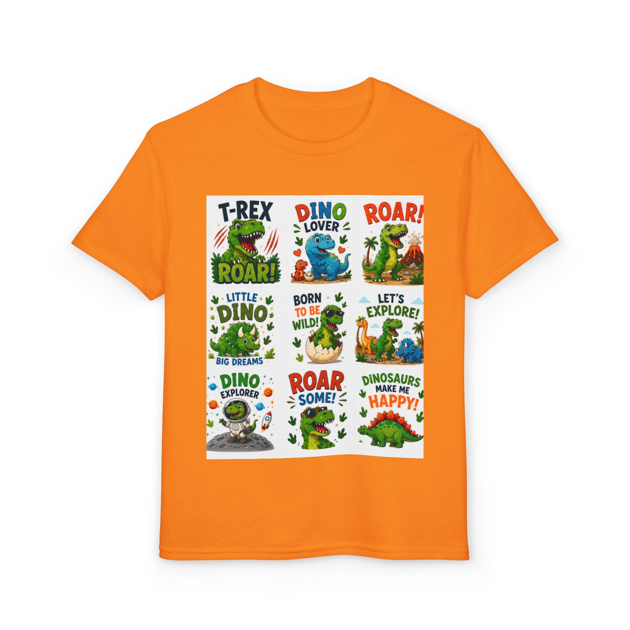 Kids Dinosaur T-Shirt — Cute Dino Quotes & Cartoon Grid Design