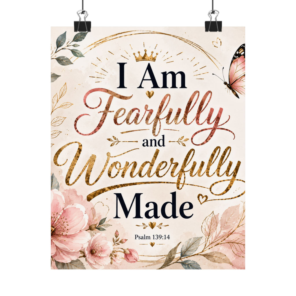 Fearfully & Wonderfully Made Vertical Poster — Inspirational Christian Wall Art (Psalm 139:14)