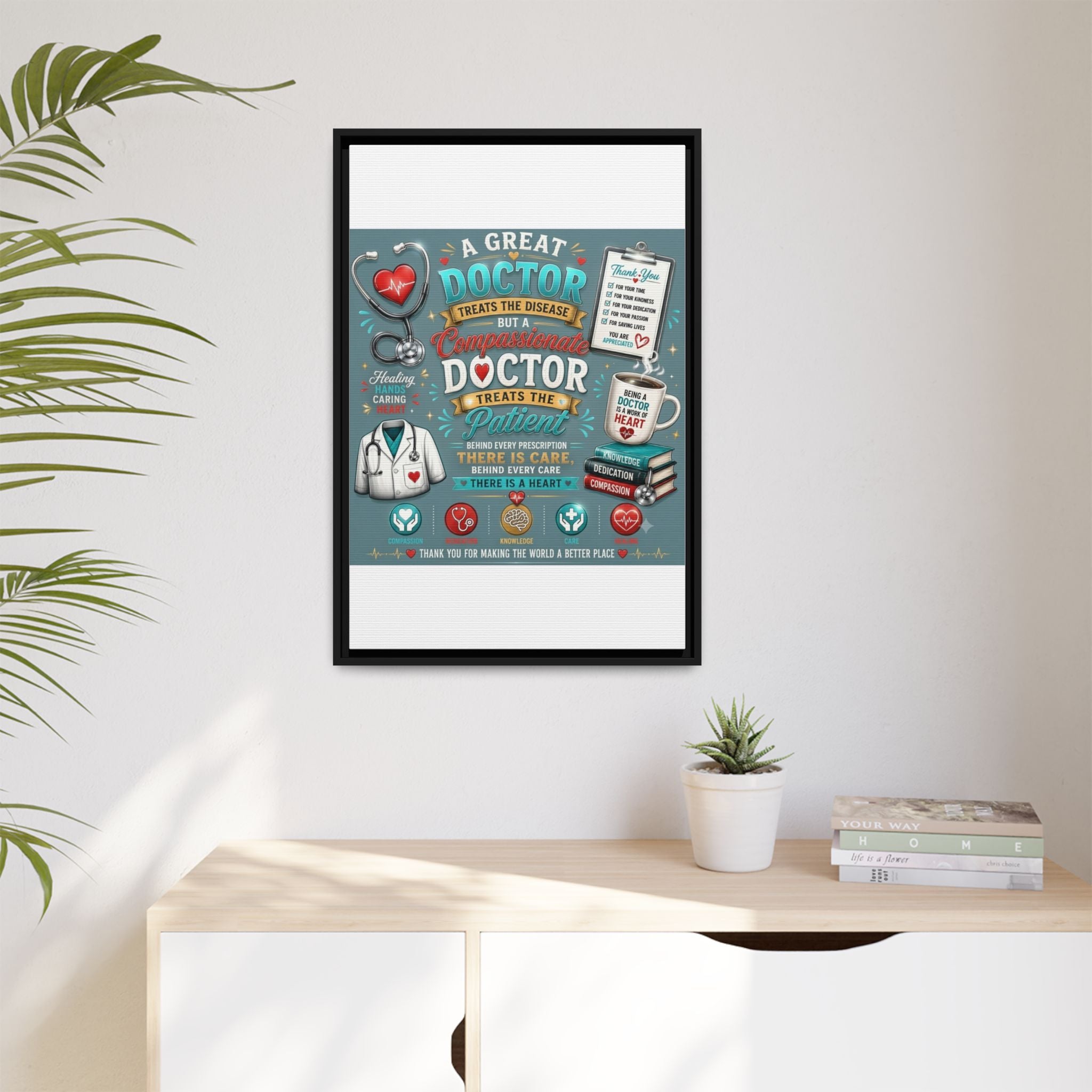 Framed Canvas Print — 'A Great Doctor Treats the Patient' Medical Tribute Wall Art