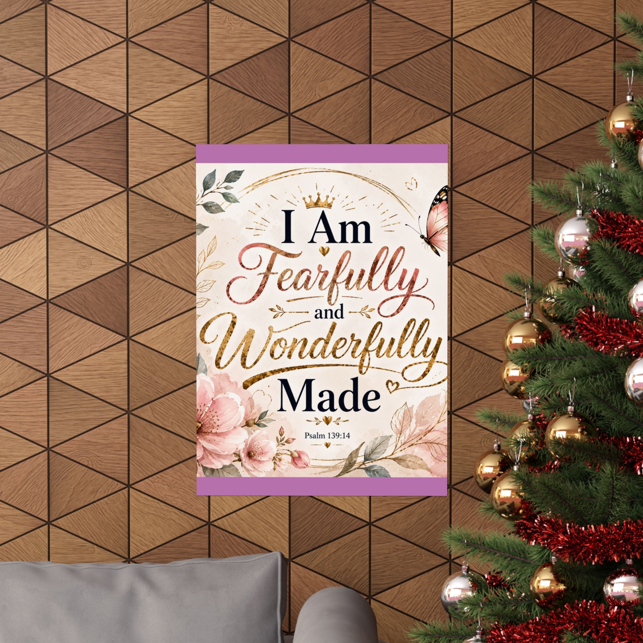 Fearfully & Wonderfully Made Vertical Poster — Inspirational Christian Wall Art (Psalm 139:14)