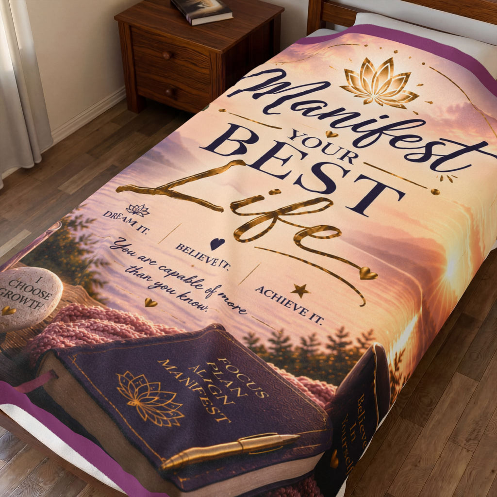 Manifest Your Best Life Velveteen Plush Blanket — Inspirational Cozy Throw