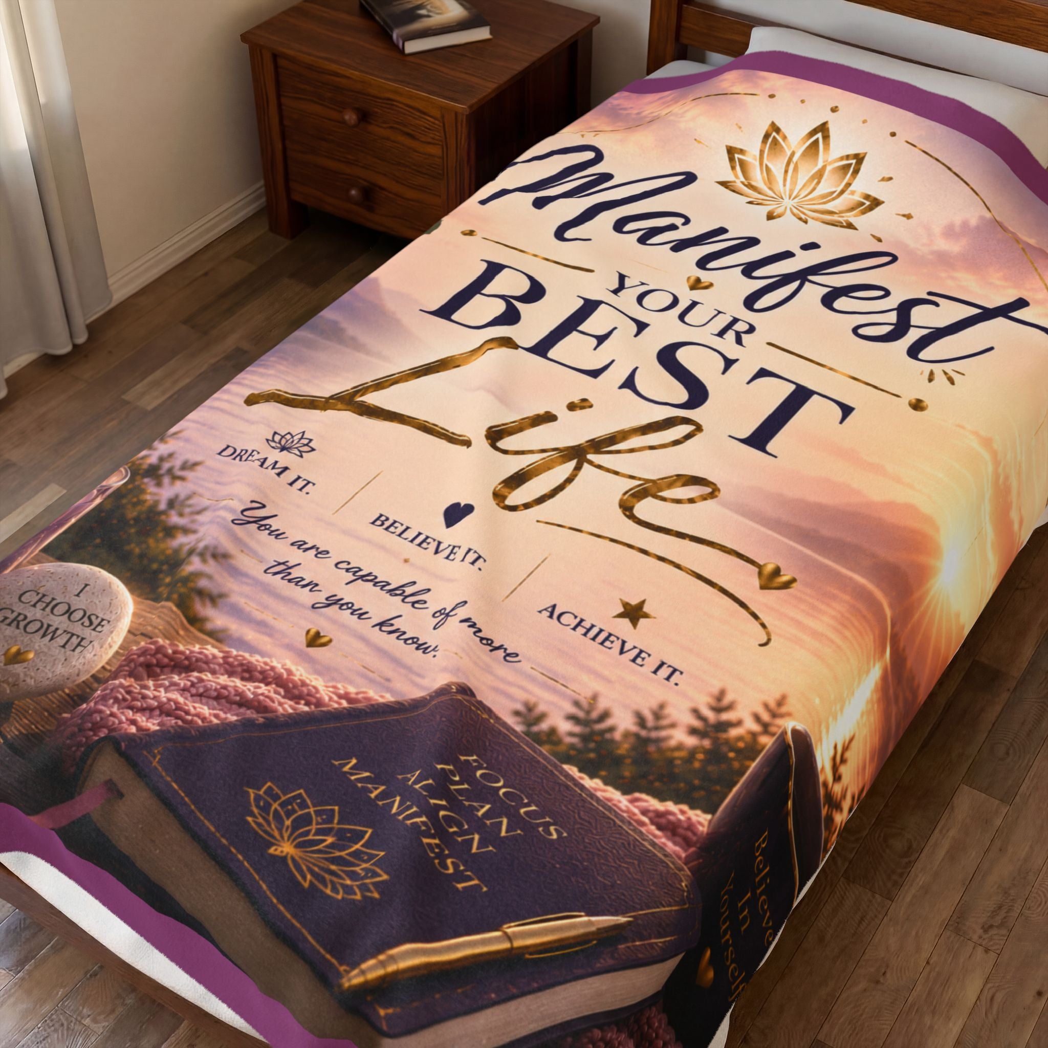 Manifest Your Best Life Velveteen Plush Blanket — Inspirational Cozy Throw