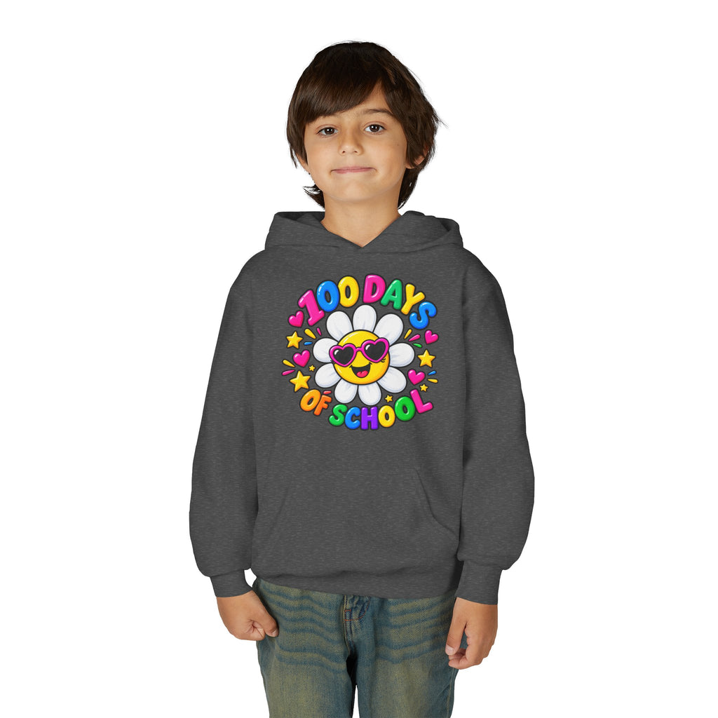 Youth Hoodie — “100 Days of School” Colorful Smiley Daisy Celebration