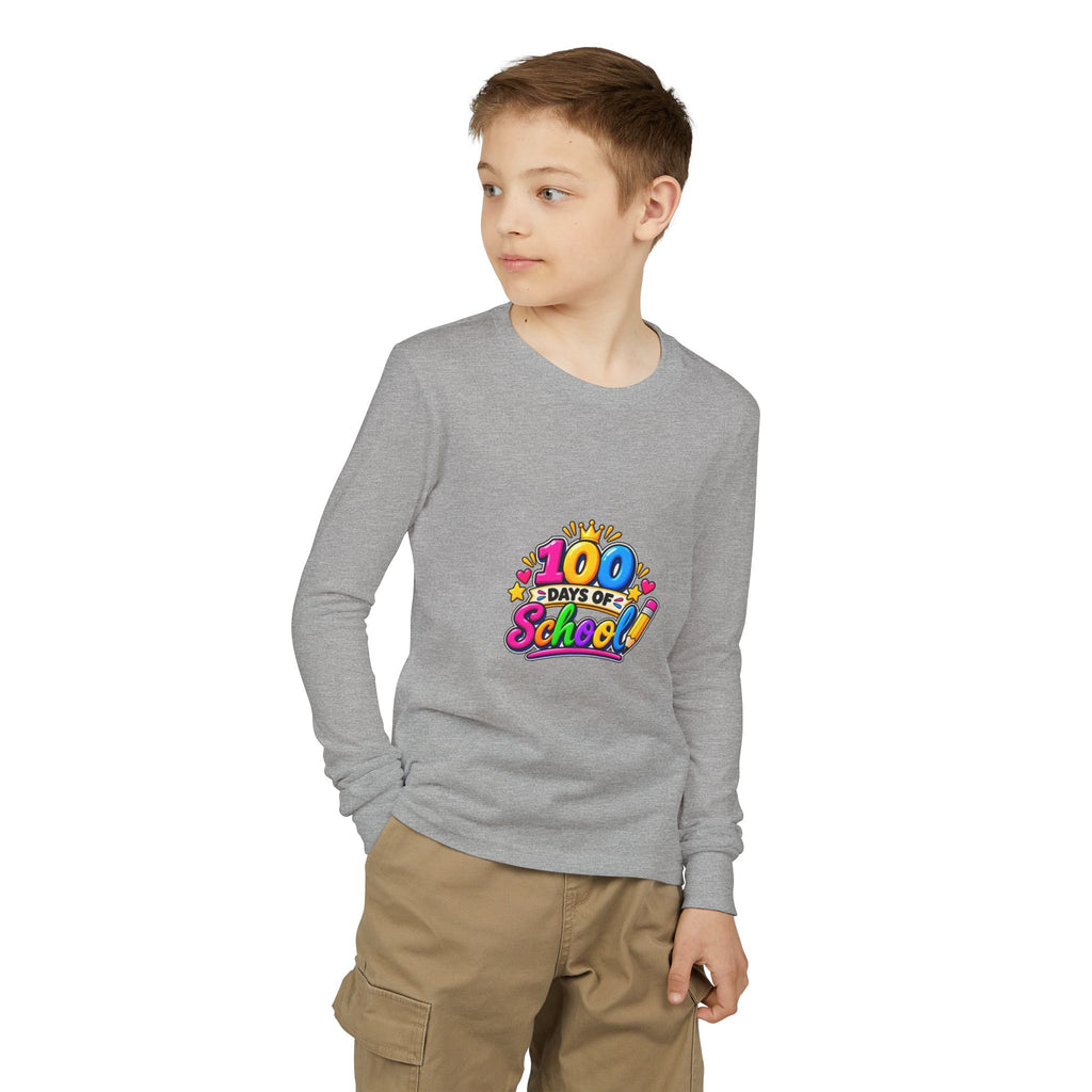 100 Days of School Youth Long Sleeve Tee — Colorful Celebration Shirt for Kids