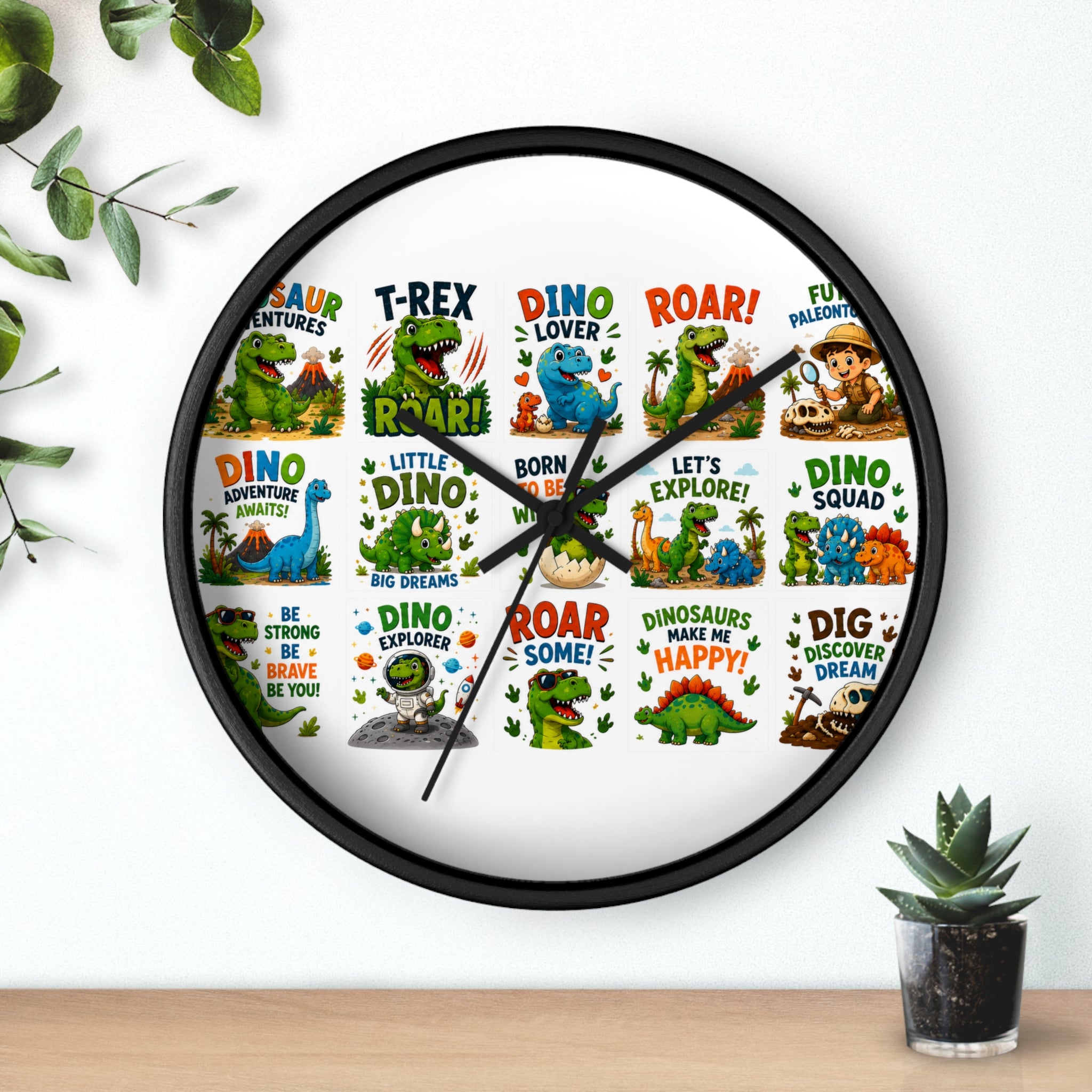 Dinosaur Kids Wall Clock — Colorful Roar & Dino Explorer Design