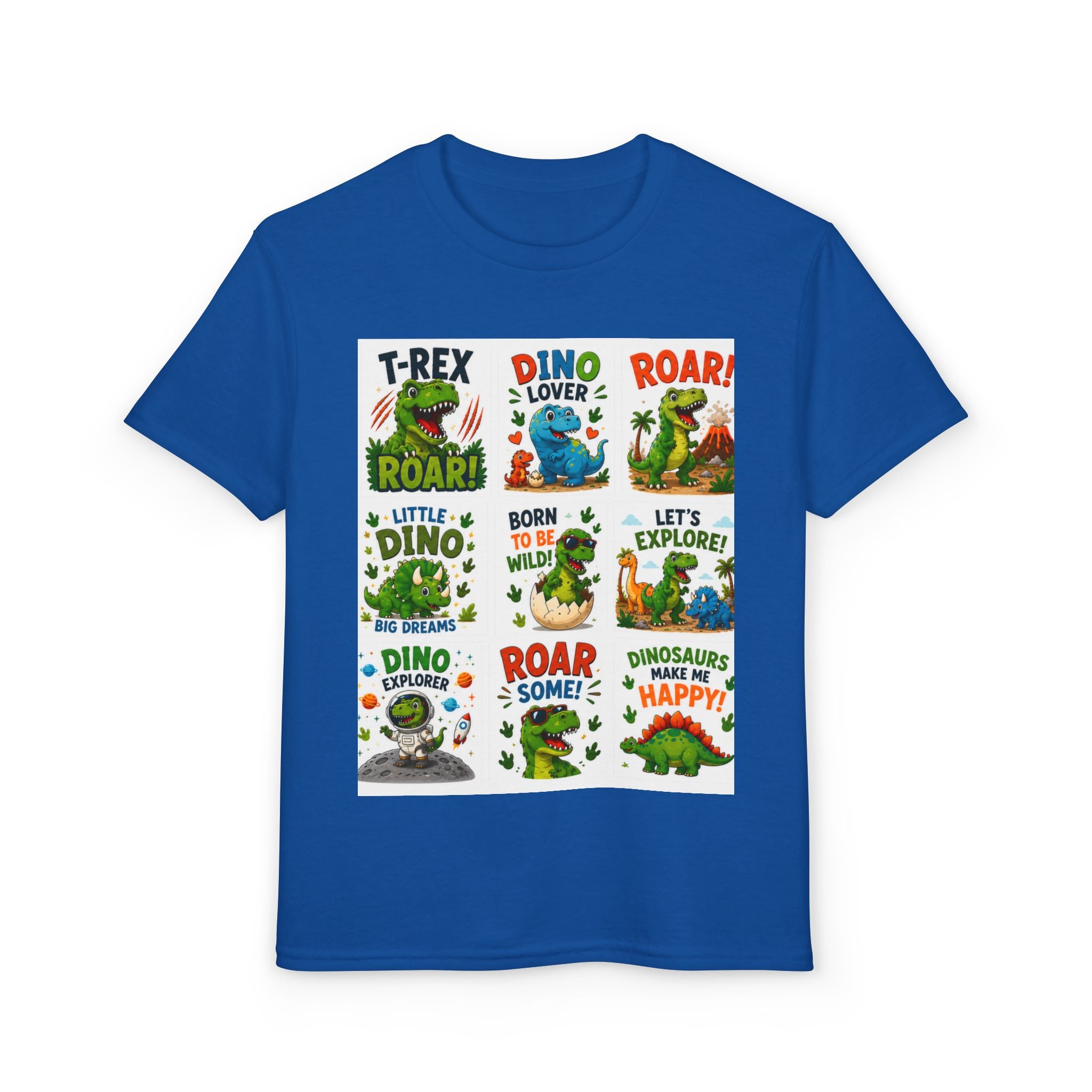 Kids Dinosaur T-Shirt — Cute Dino Quotes & Cartoon Grid Design