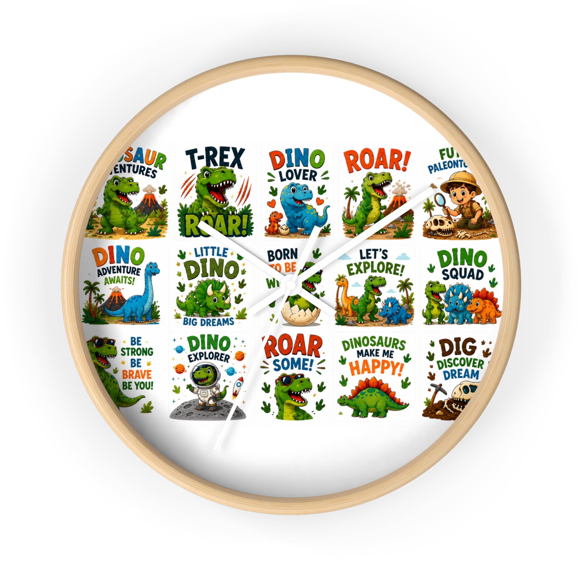 Dinosaur Kids Wall Clock — Colorful Roar & Dino Explorer Design