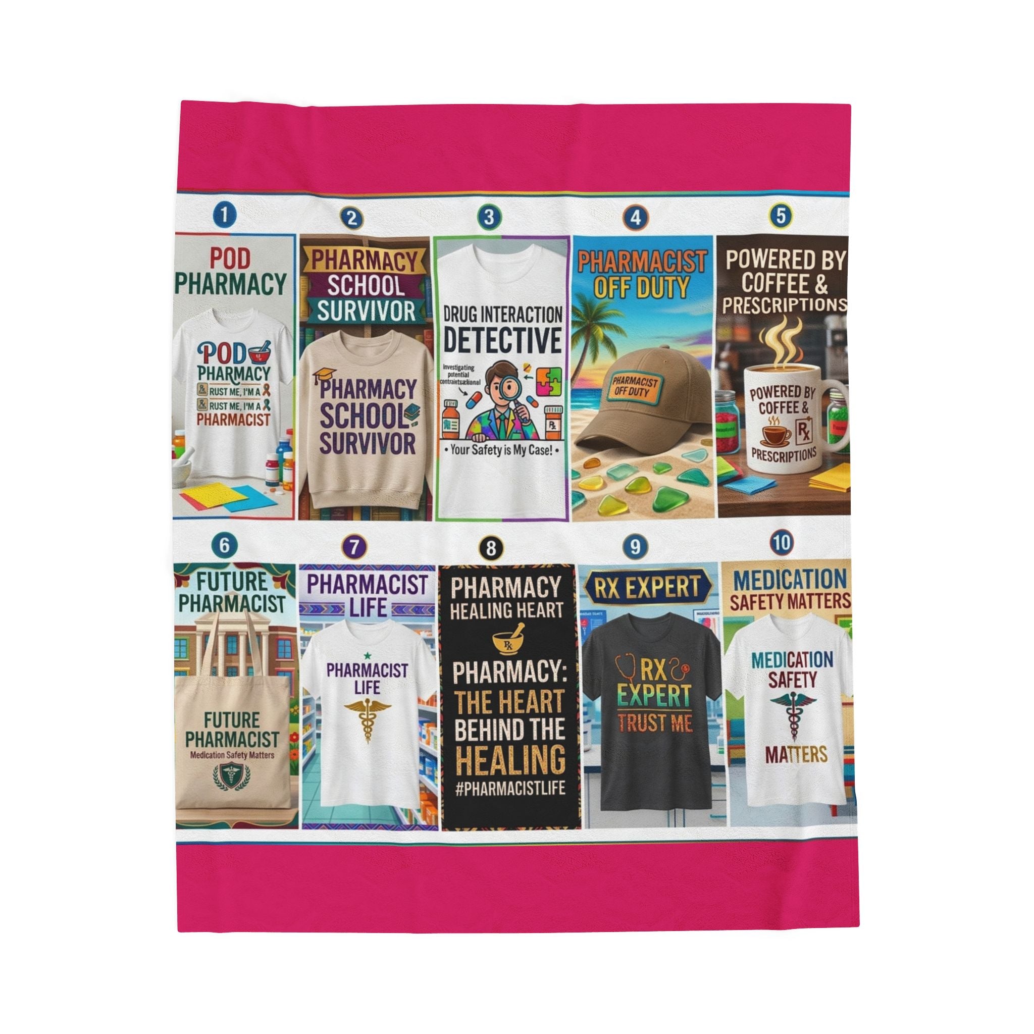Pharmacist Gifts Velveteen Plush Blanket – Funny Pharmacy Slogans Collage Throw for Pharmacists
