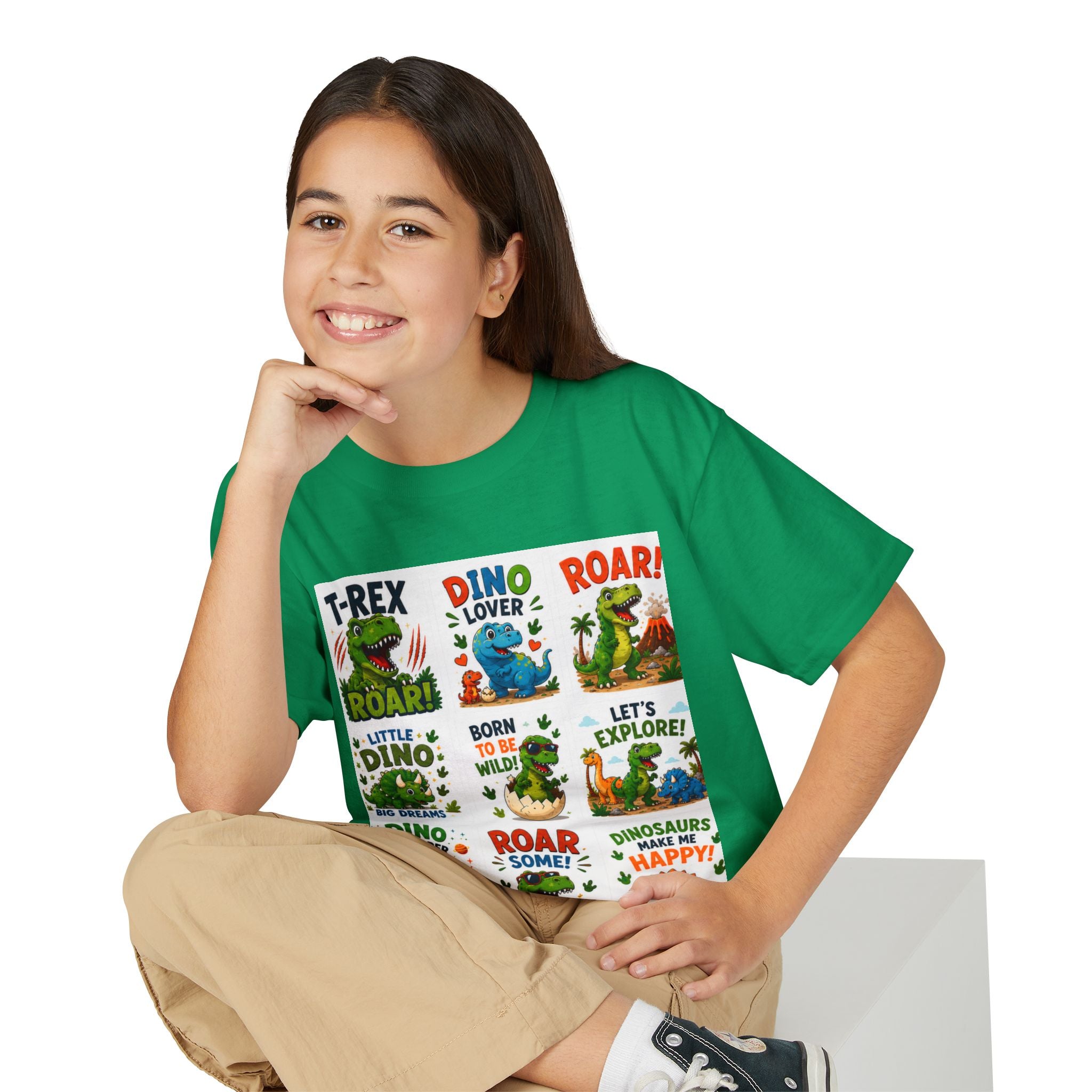 Kids Dinosaur T-Shirt — Cute Dino Quotes & Cartoon Grid Design