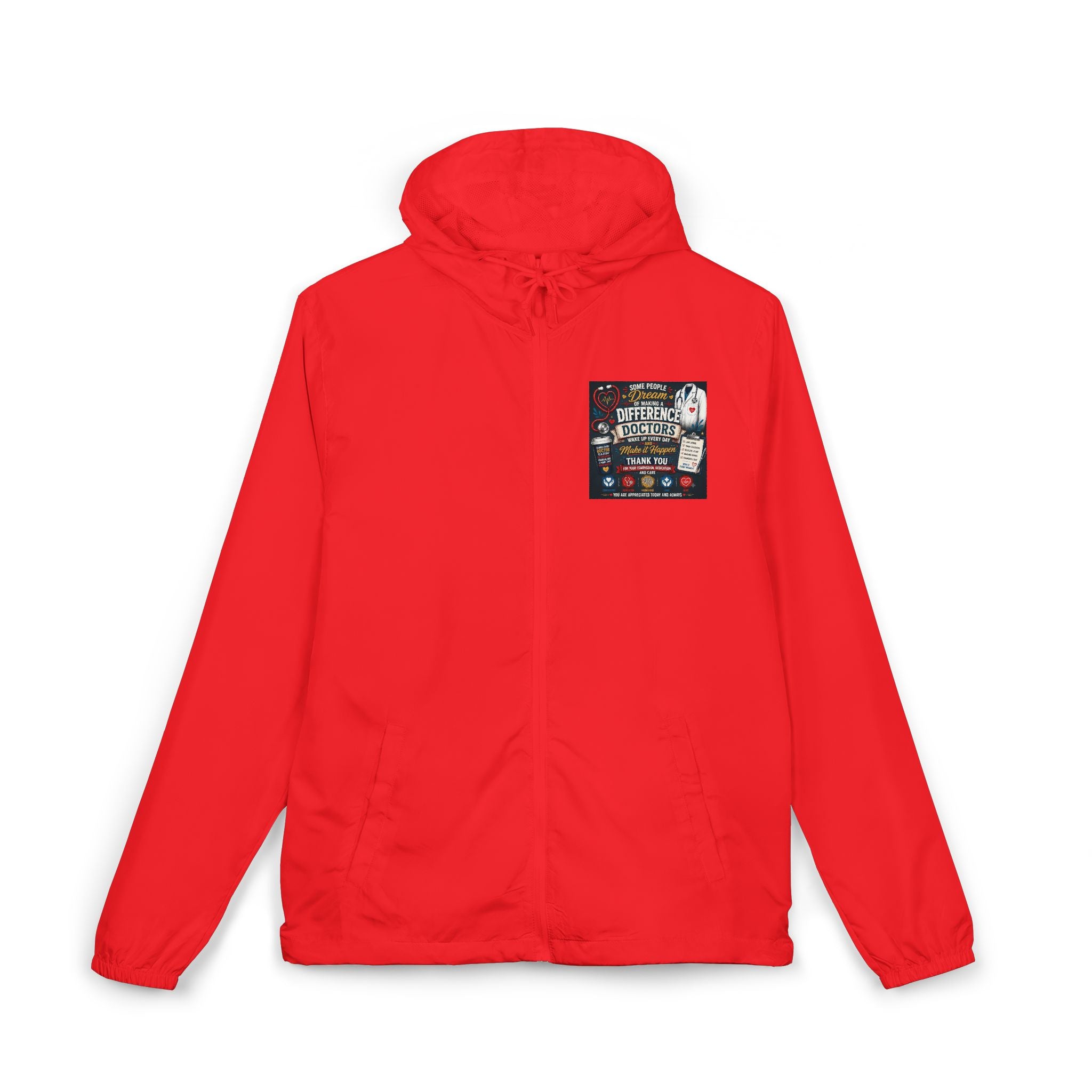 'For Doctors' Windbreaker Jacket — Lightweight Full‑Zip Scuba Hood