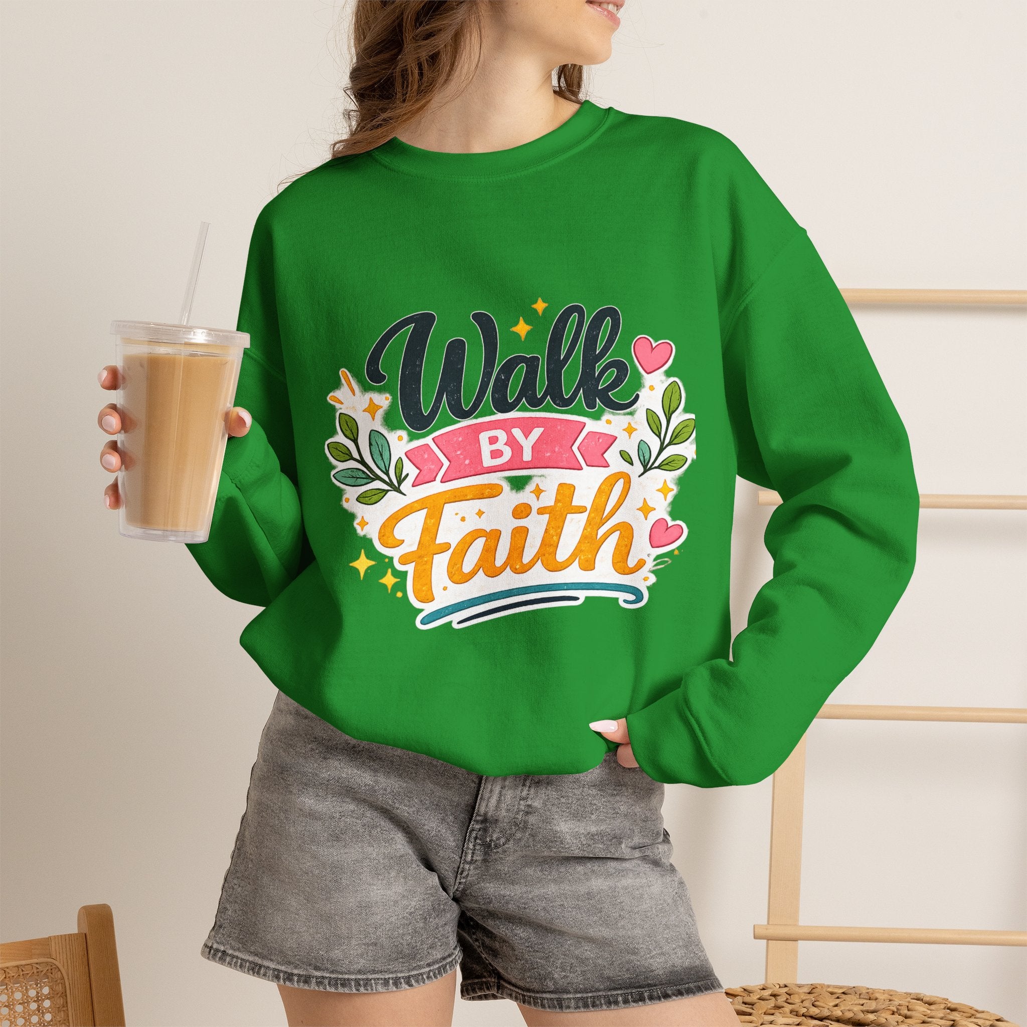 Walk By Faith Crewneck Sweatshirt — Inspirational Christian Pullover