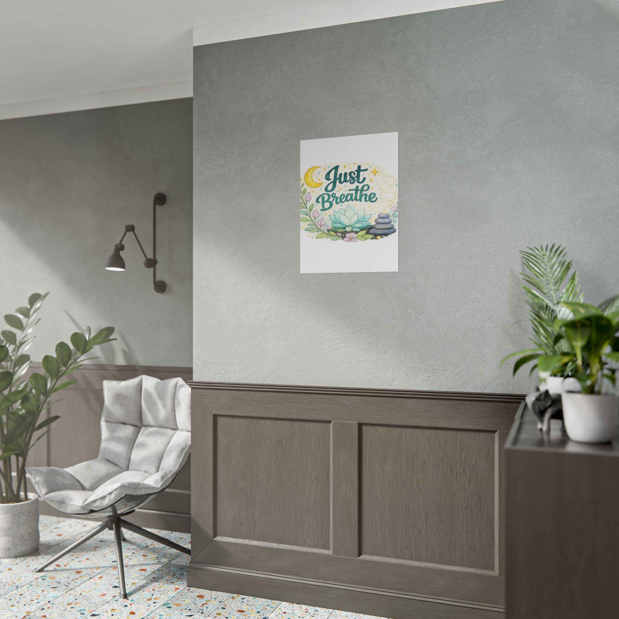 Just Breathe Poster — Calming Yoga & Meditation Wall Art