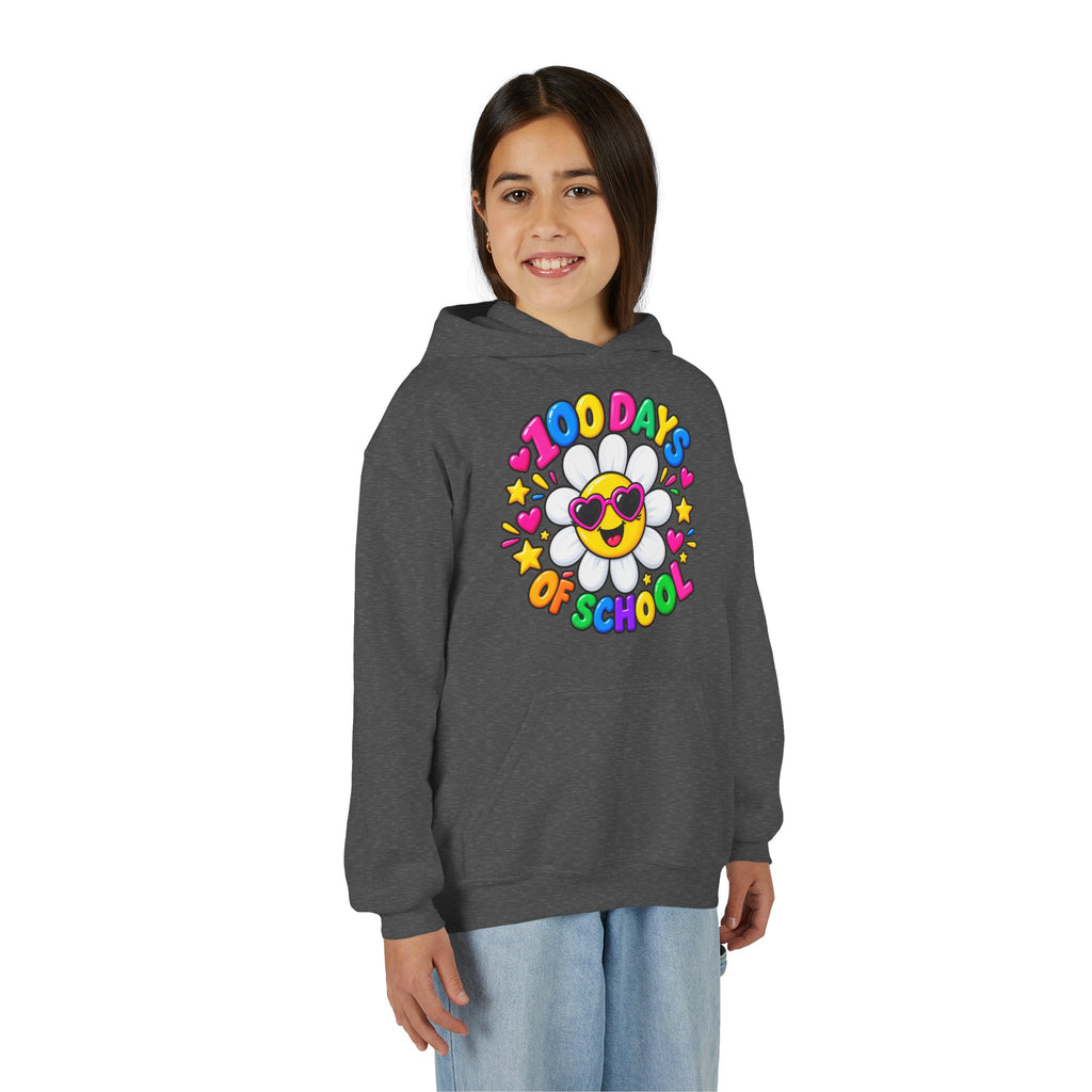 Youth Hoodie — “100 Days of School” Colorful Smiley Daisy Celebration
