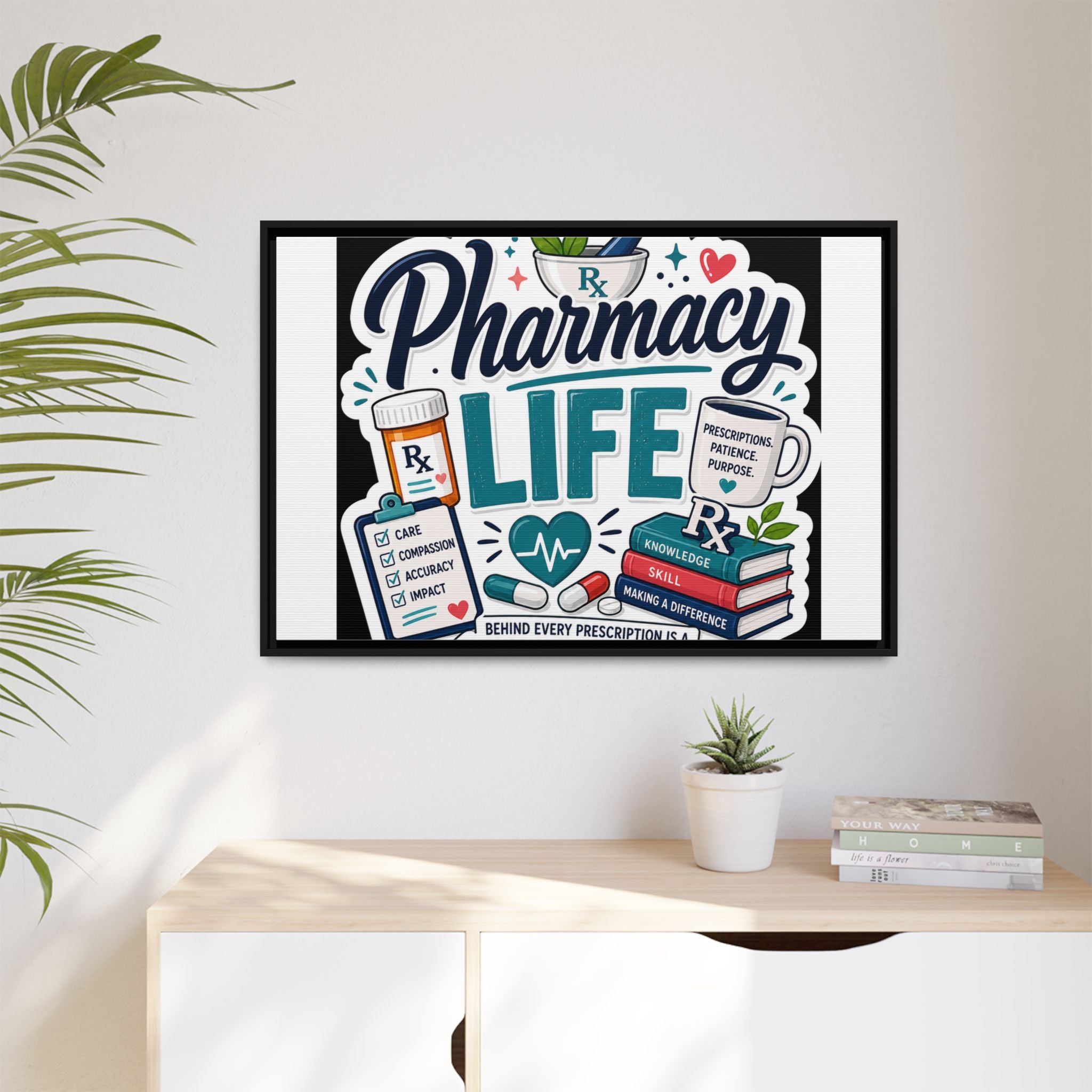 Pharmacy Life Framed Canvas Art — Colorful Pharmacist Wall Decor