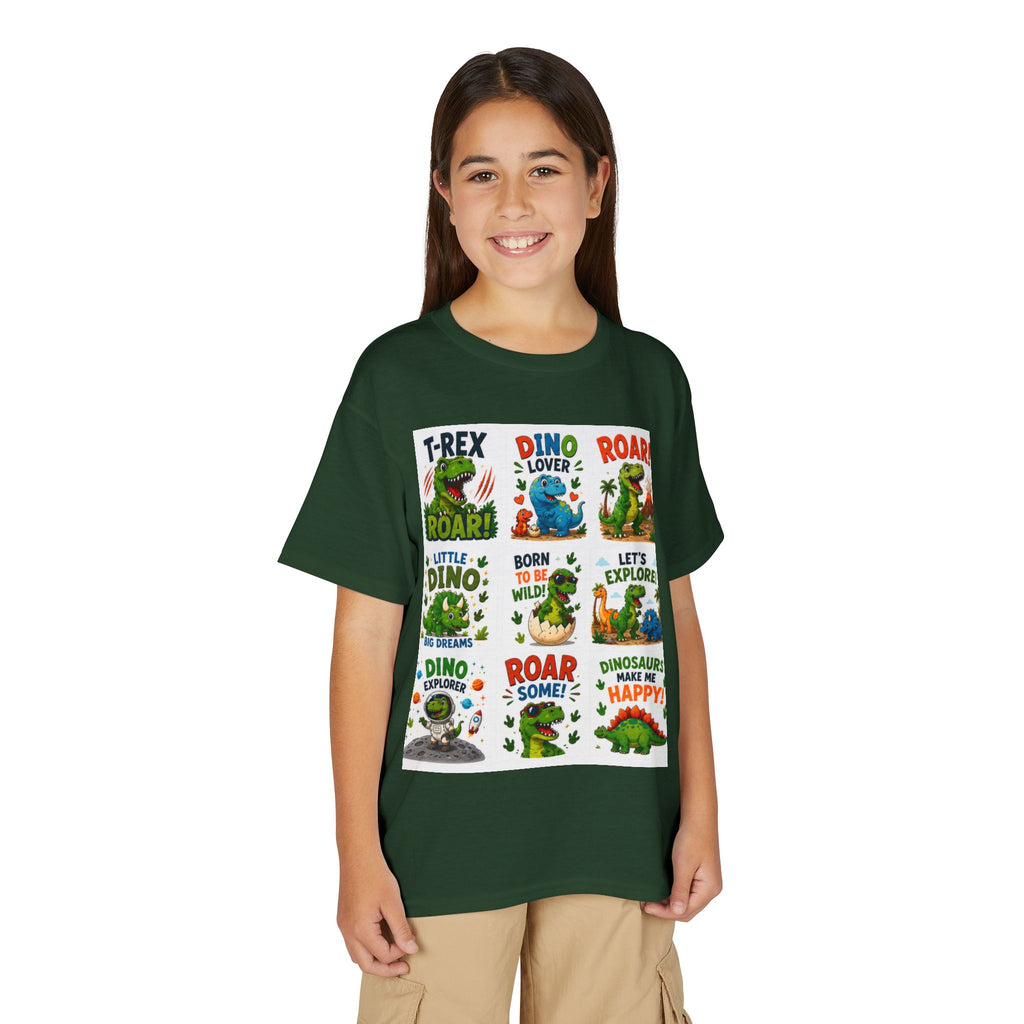 Kids Dinosaur T-Shirt — Cute Dino Quotes & Cartoon Grid Design