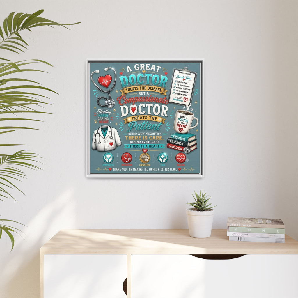 Framed Canvas Print — 'A Great Doctor Treats the Patient' Medical Tribute Wall Art