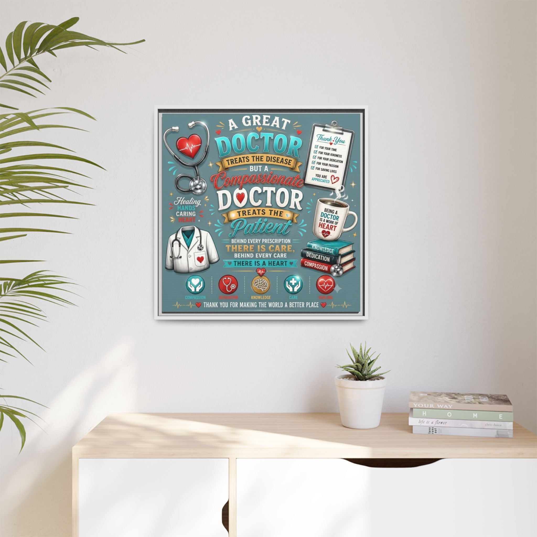 Framed Canvas Print — 'A Great Doctor Treats the Patient' Medical Tribute Wall Art